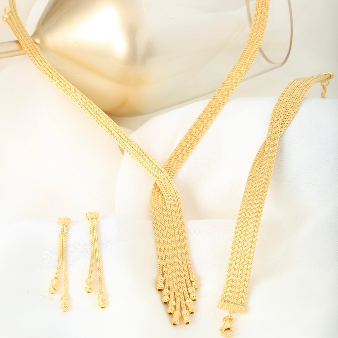 Zarafet Bağı Kalze Örgü Altın Kaplama Gümüş Takı Seti