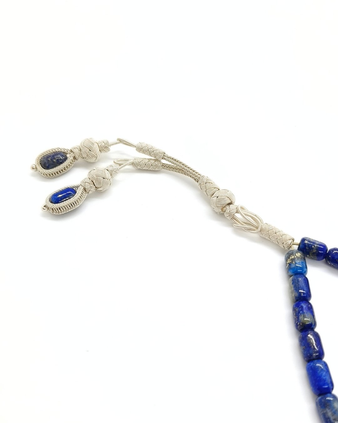 Kazaziye İşçiliği 1000 Ayar Gümüş Lapis Lazuli Tesbih - 