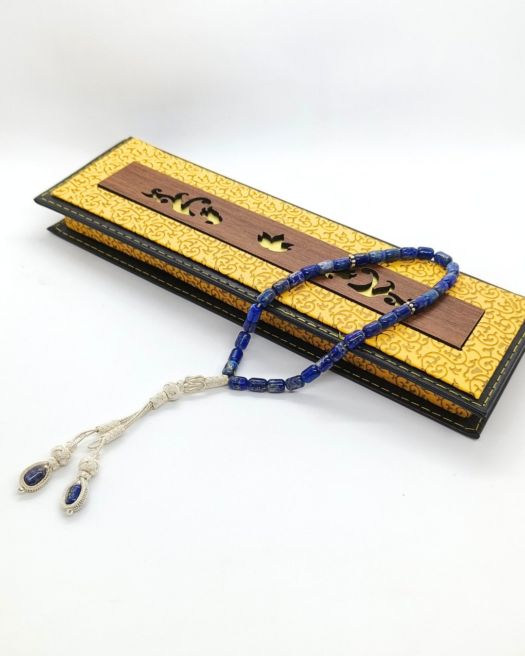 Kazaziye İşçiliği 1000 Ayar Gümüş Lapis Lazuli Tesbih - 