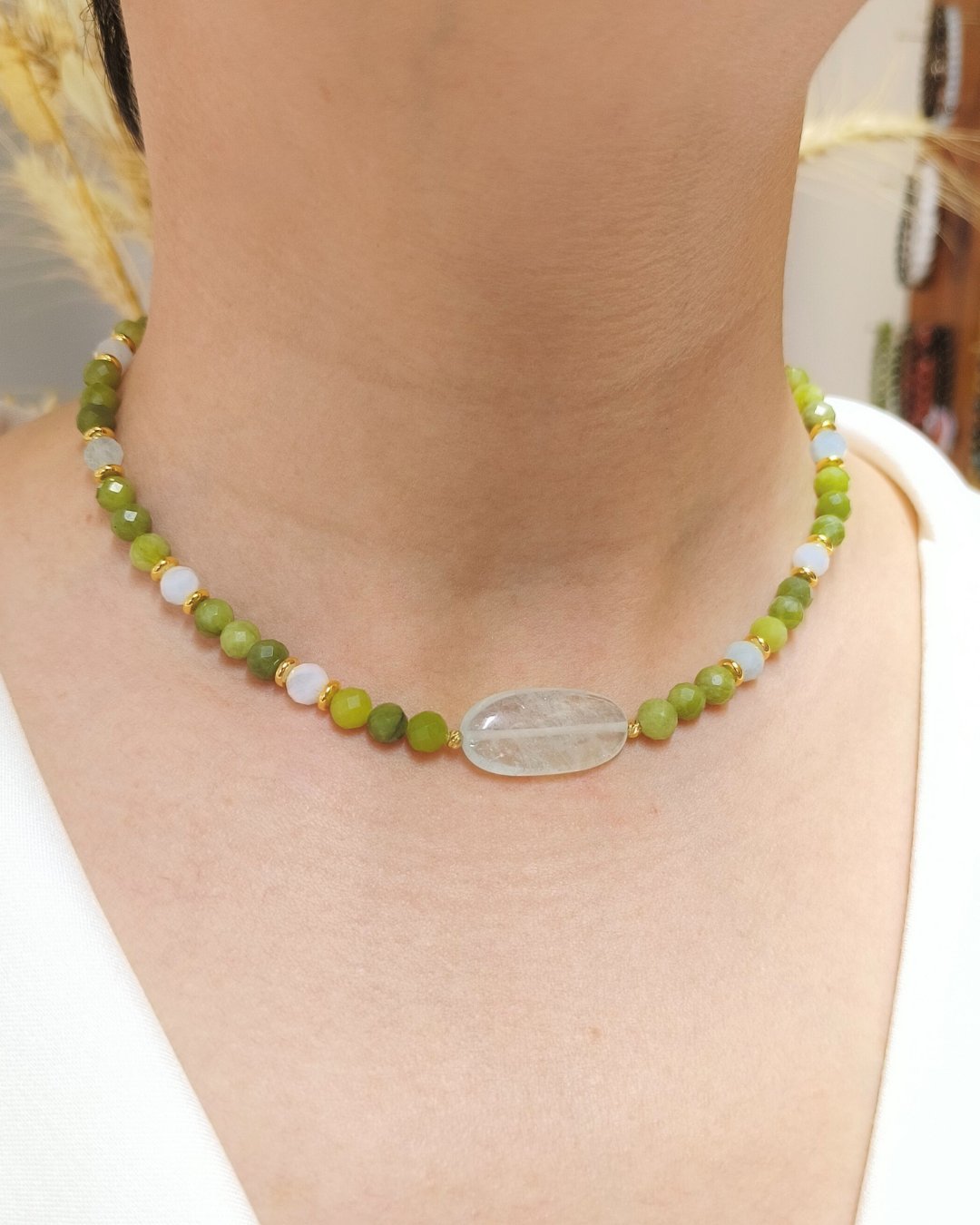 Zebercet (Peridot) ve Akuamarin Kolye - Duygularını Hafiflet, Kendini Özgürce İfade Et