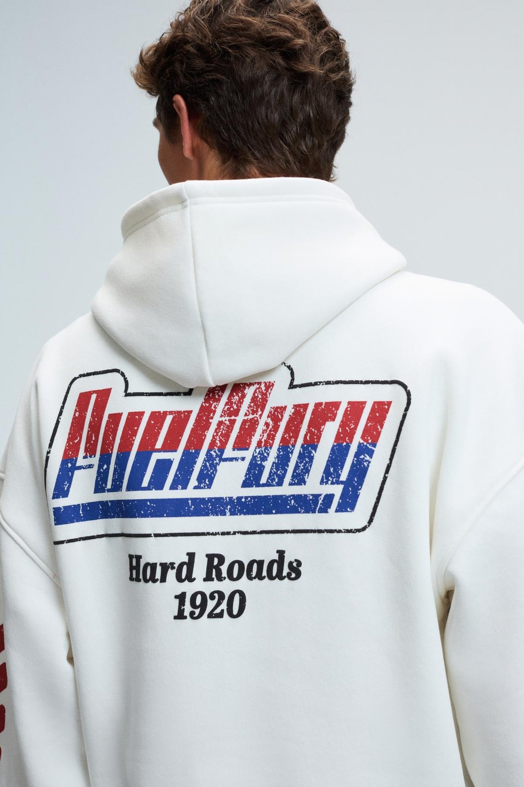 ABISMO Erkek Kapüşonlu Kanguru Cepli Kolları ve Sırtı Baskılı Relaxed Fit Beyaz Sweatshirt