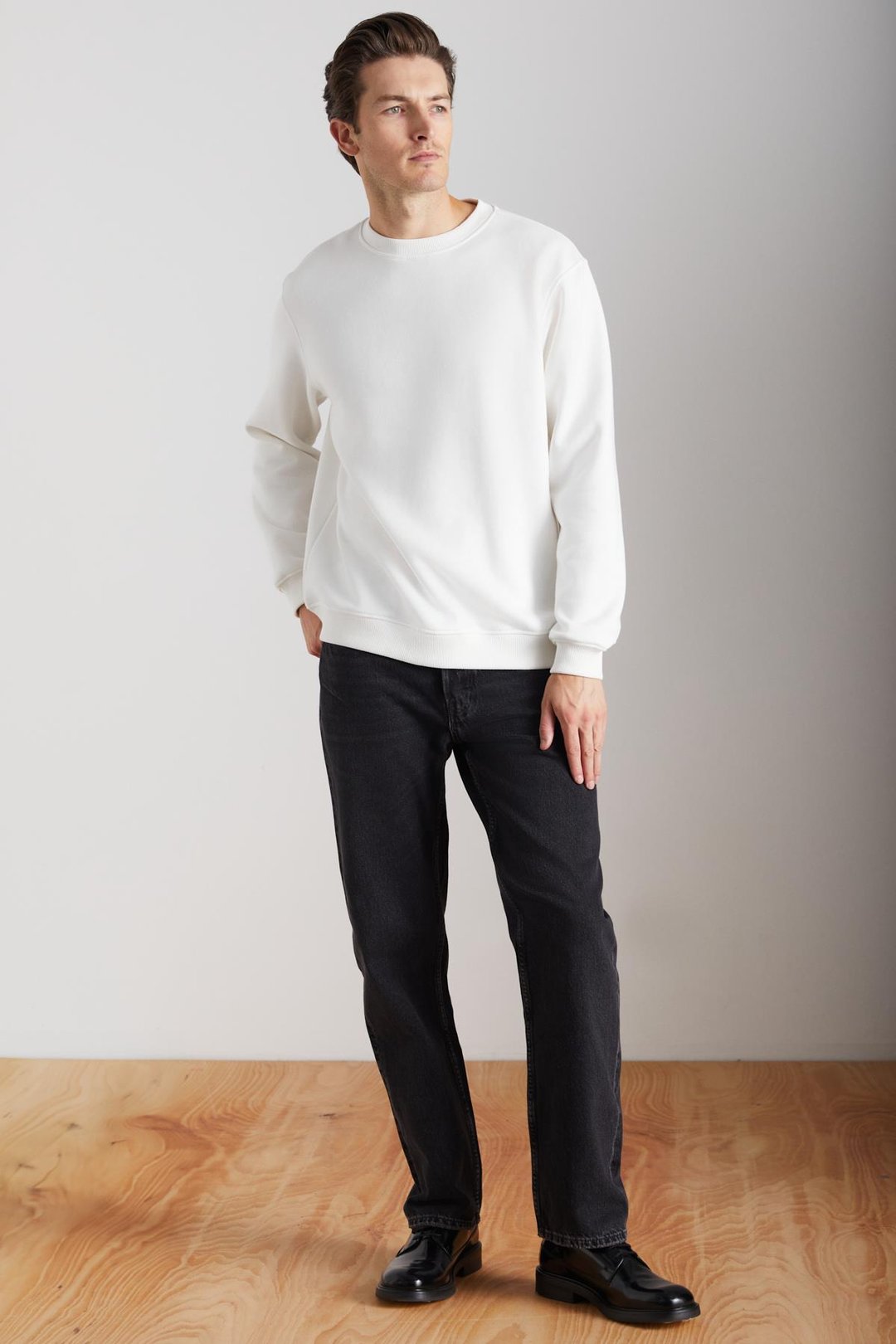 ADAMS Erkek İçi Polarlı Sıcak Tutan 3 İplik Örme %100 Organik Pamuk Regular Fit Ekru Sweatshirt