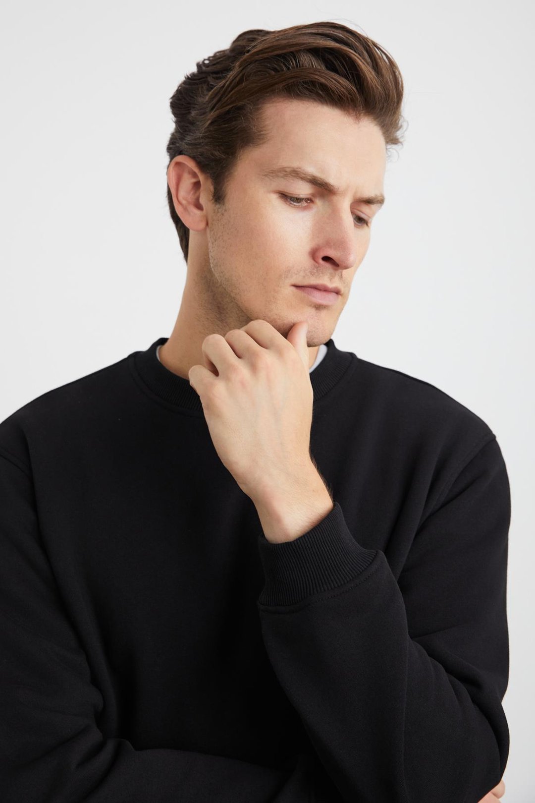 ADAMS Erkek İçi Polarlı Sıcak Tutan 3 İplik Örme %100 Organik Pamuk Regular Fit Siyah Sweatshirt