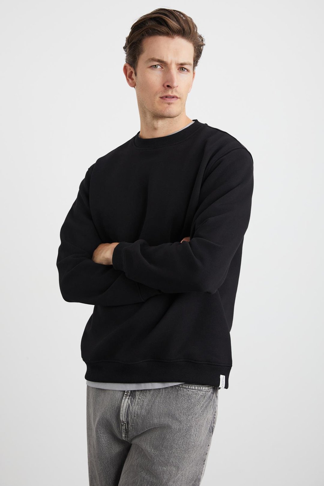 ADAMS Erkek İçi Polarlı Sıcak Tutan 3 İplik Örme %100 Organik Pamuk Regular Fit Siyah Sweatshirt