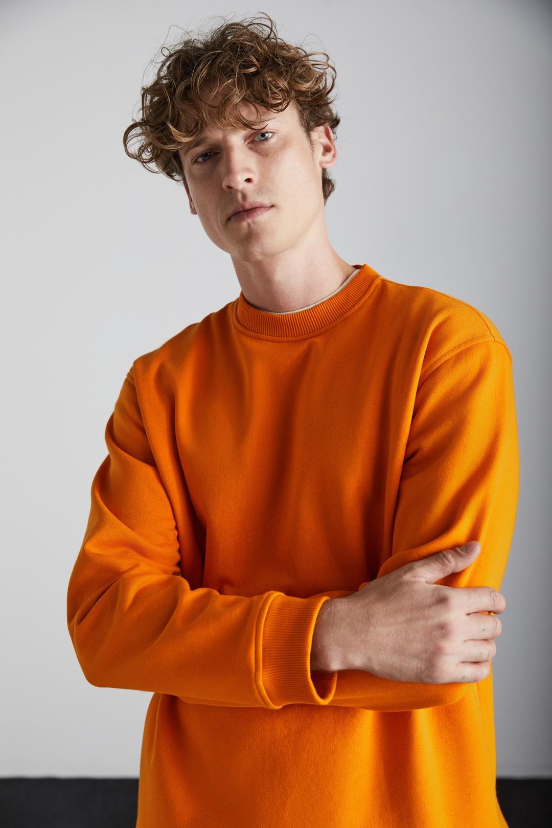 ADAMS Erkek İçi Polarlı Sıcak Tutan 3 İplik Örme %100 Organik Pamuk Regular Fit Safran Sarı Sweatshirt