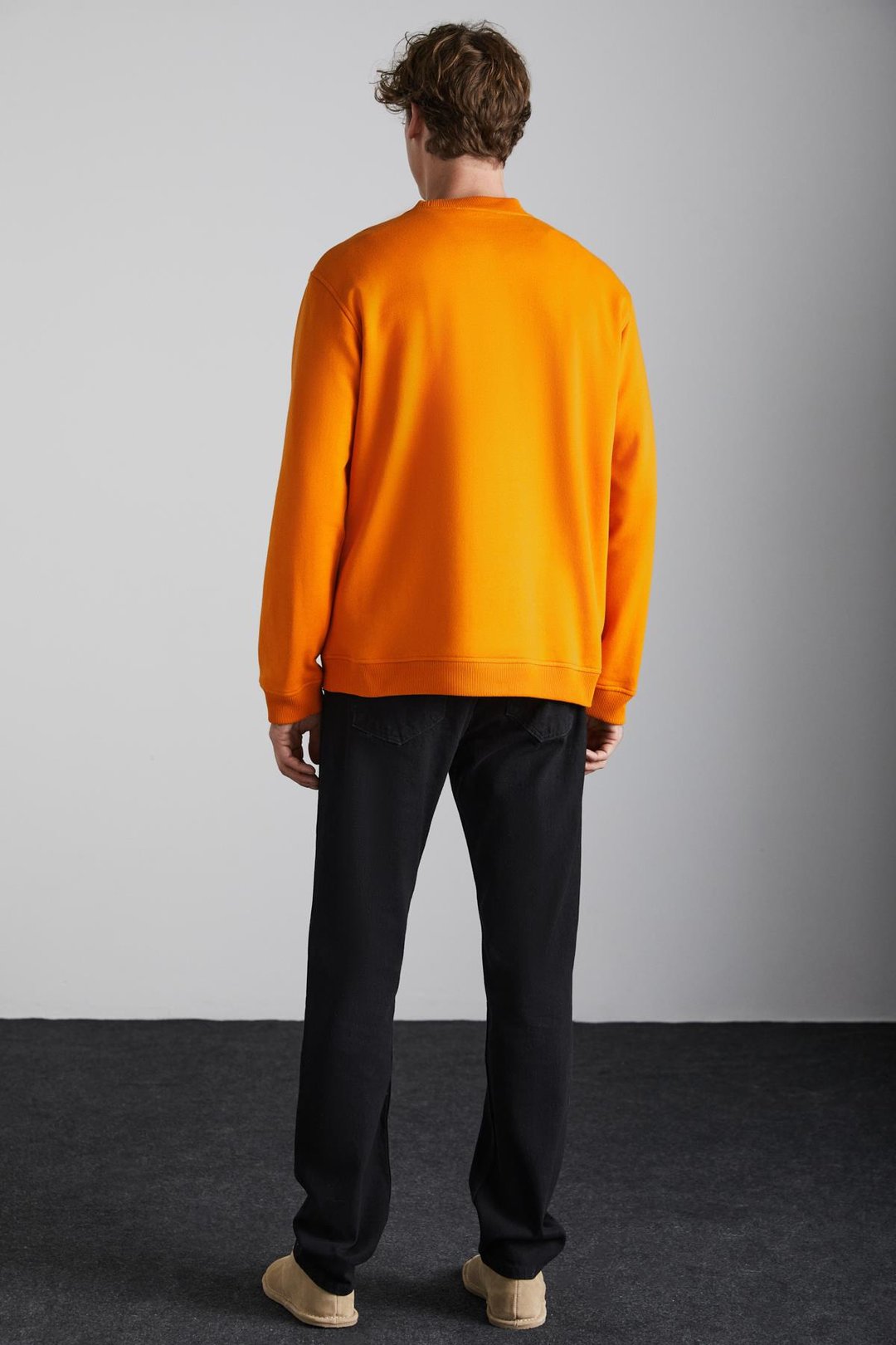 ADAMS Erkek İçi Polarlı Sıcak Tutan 3 İplik Örme %100 Organik Pamuk Regular Fit Safran Sarı Sweatshirt