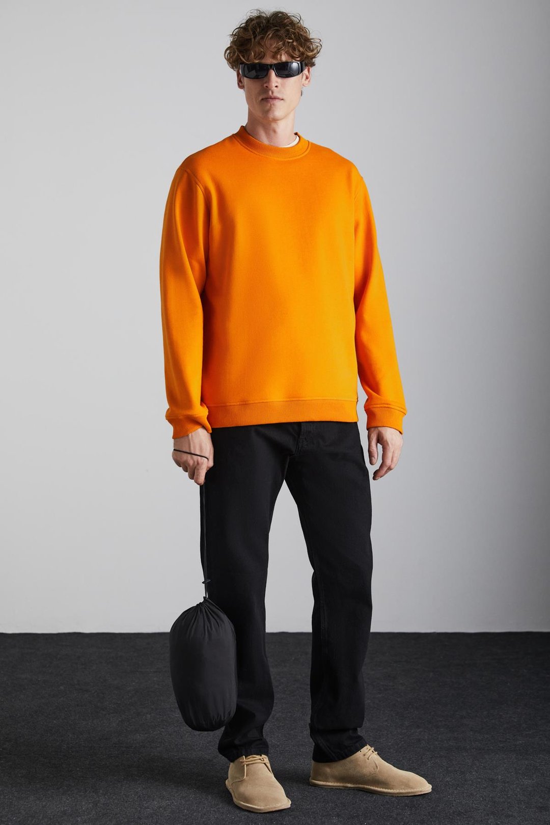 ADAMS Erkek İçi Polarlı Sıcak Tutan 3 İplik Örme %100 Organik Pamuk Regular Fit Safran Sarı Sweatshirt