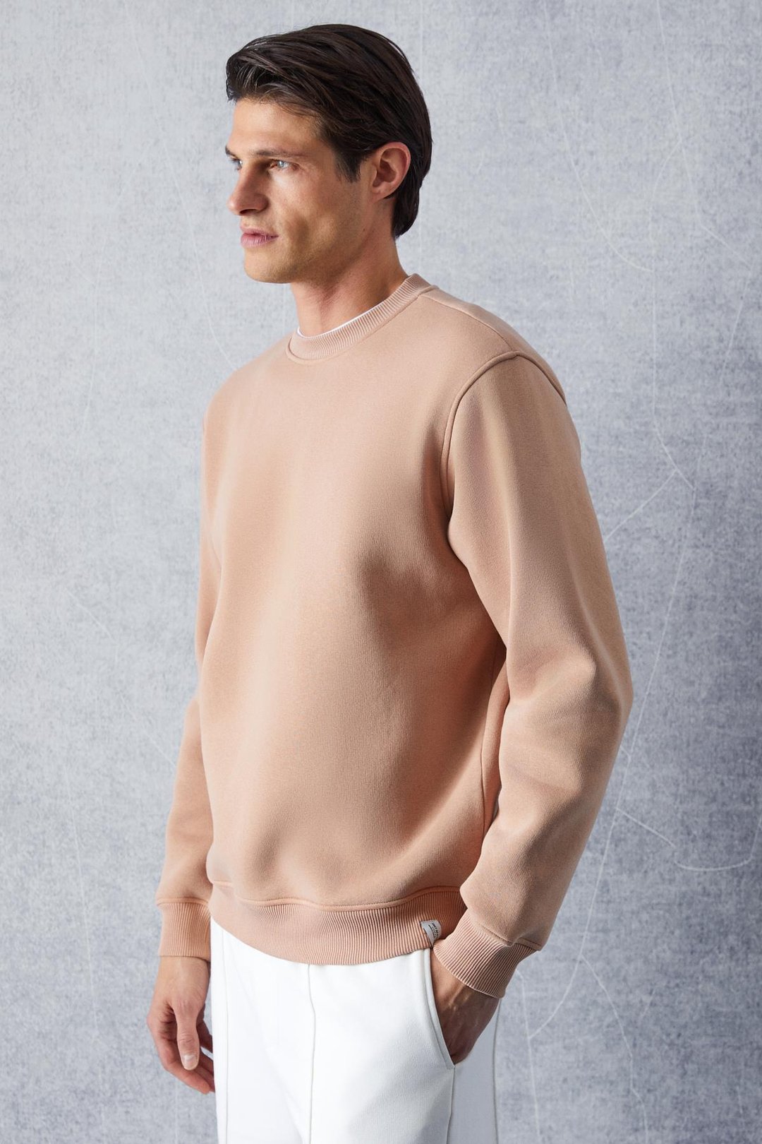 Adams Erkek Içi Polarlı Yumuşacık Organik Pamuklu Regular Fit Açık Kahverengi Sweatshirt