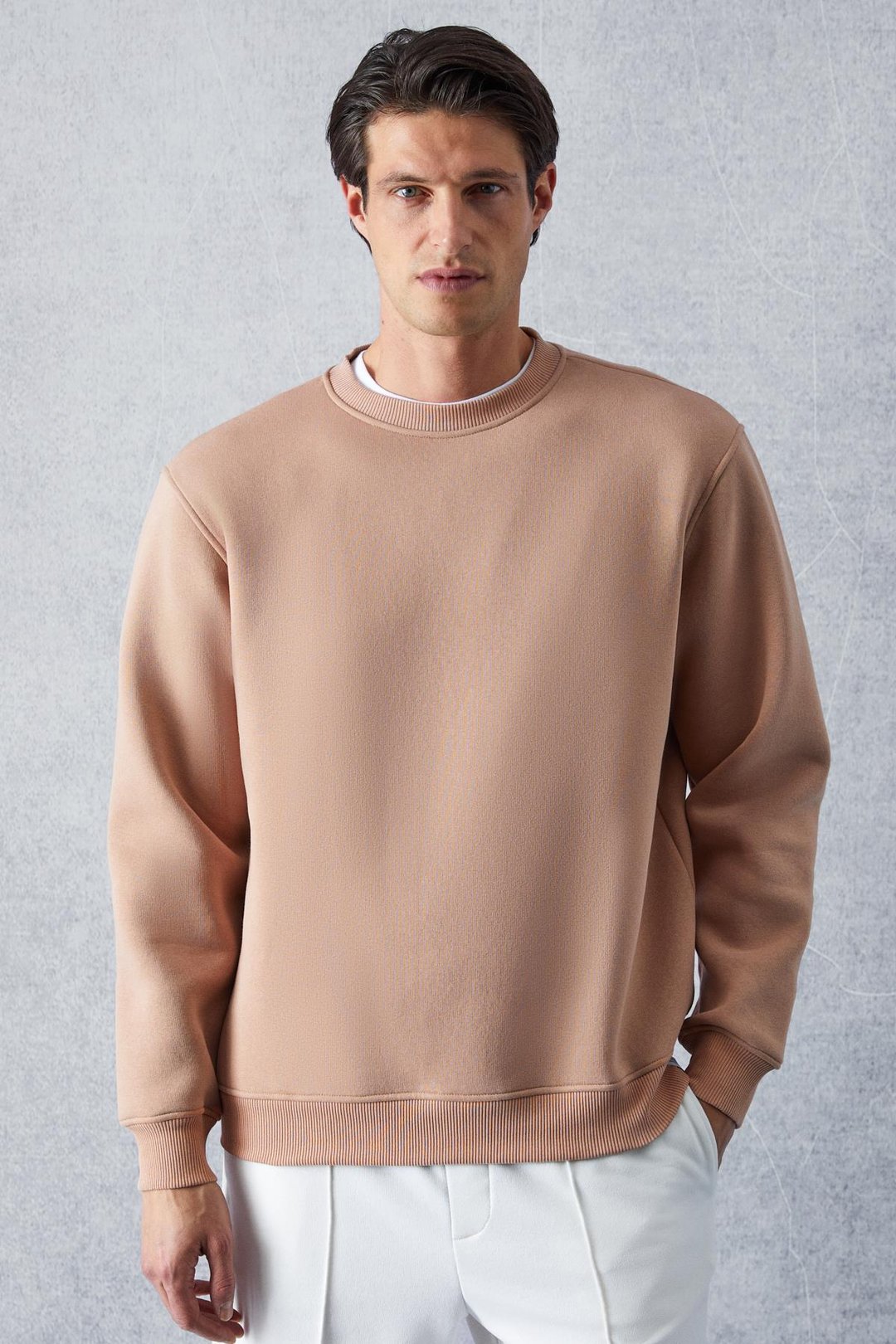 Adams Erkek Içi Polarlı Yumuşacık Organik Pamuklu Regular Fit Açık Kahverengi Sweatshirt