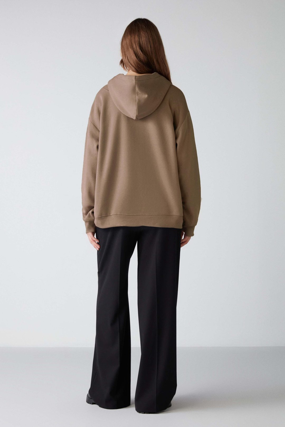 Adel Kadın Organik Pamuklu Içi Polarlı Yumuşacık Relaxed  Kanguru Cepli Kapüşonlu Vizon Sweatshirt