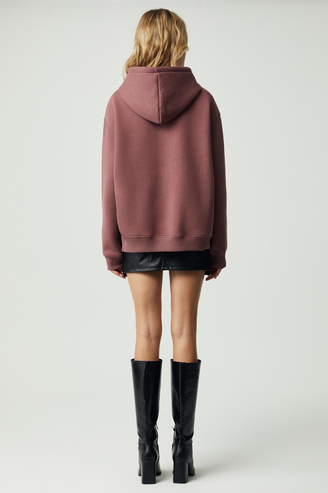 Adel Kadın Organik Pamuklu Içi Polarlı Yumuşacık Relaxed  Kanguru Cepli Kapüşonlu Mürdüm Sweatshirt