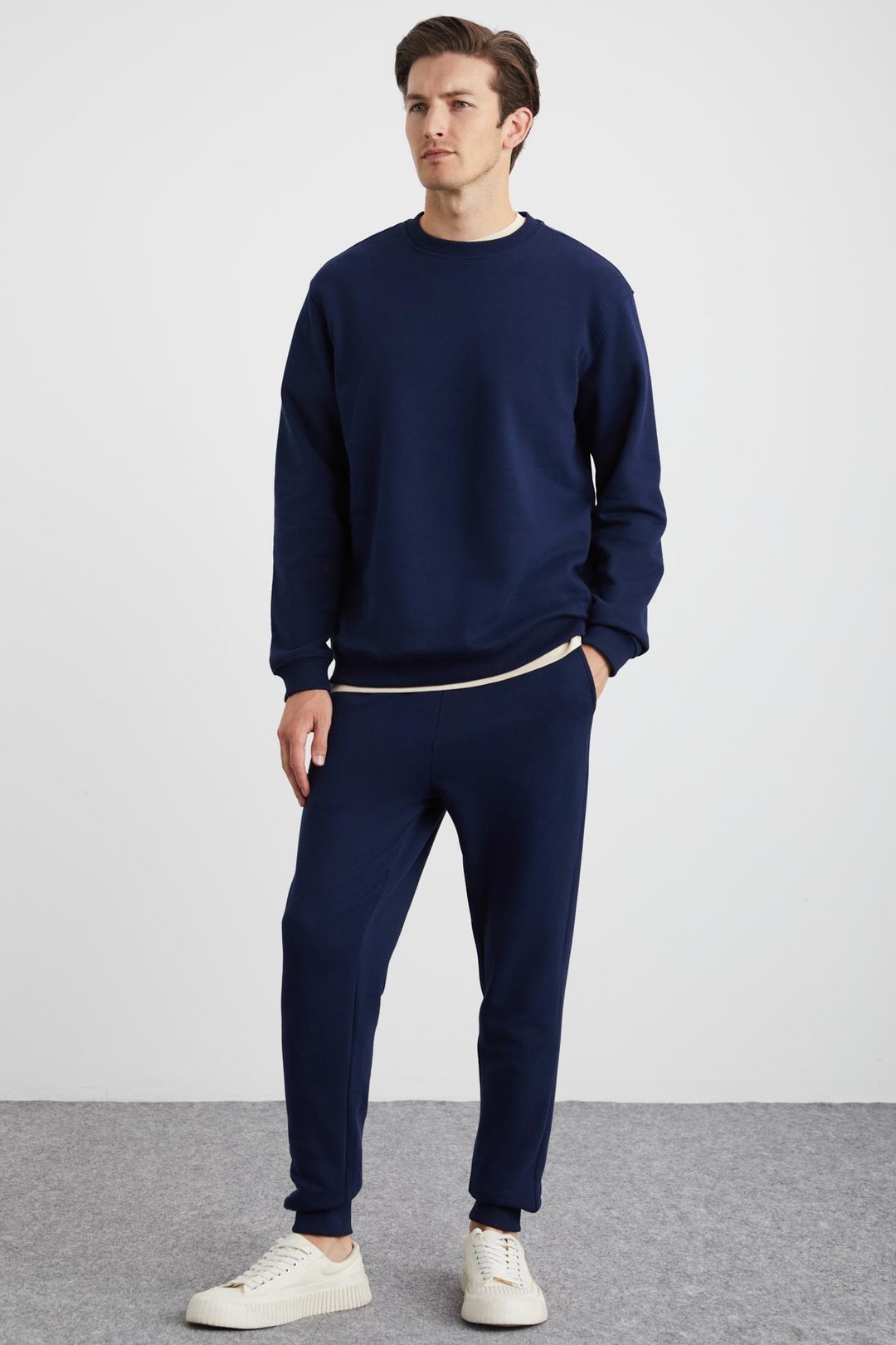 ADENS Erkek Regular Organik Pamuklu Premium Kumaş  Içi Şardonlu Lastikli Paça Lacivert Eşofman Altı