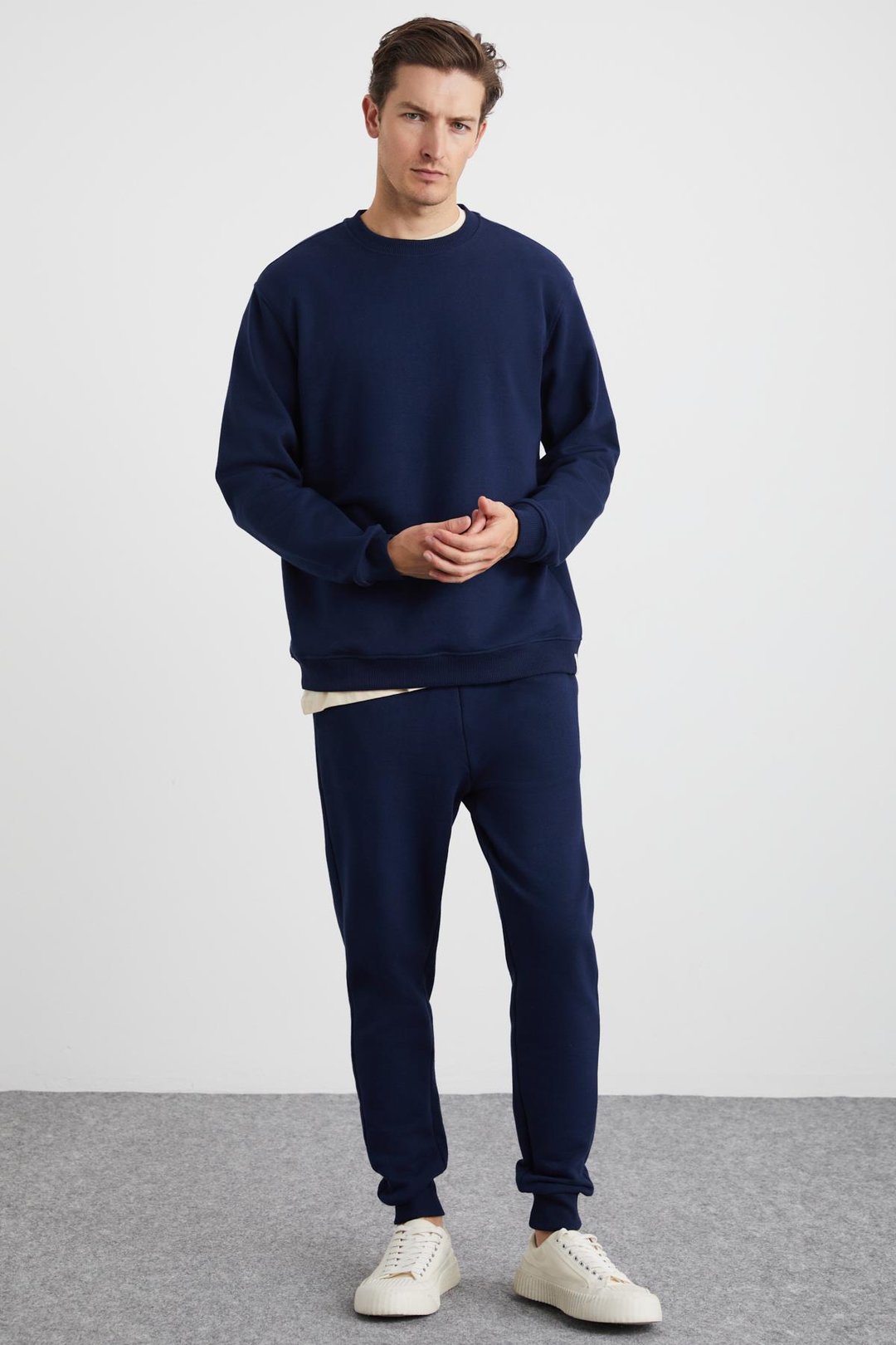 ADENS Erkek Regular Organik Pamuklu Premium Kumaş  Içi Şardonlu Lastikli Paça Lacivert Eşofman Altı