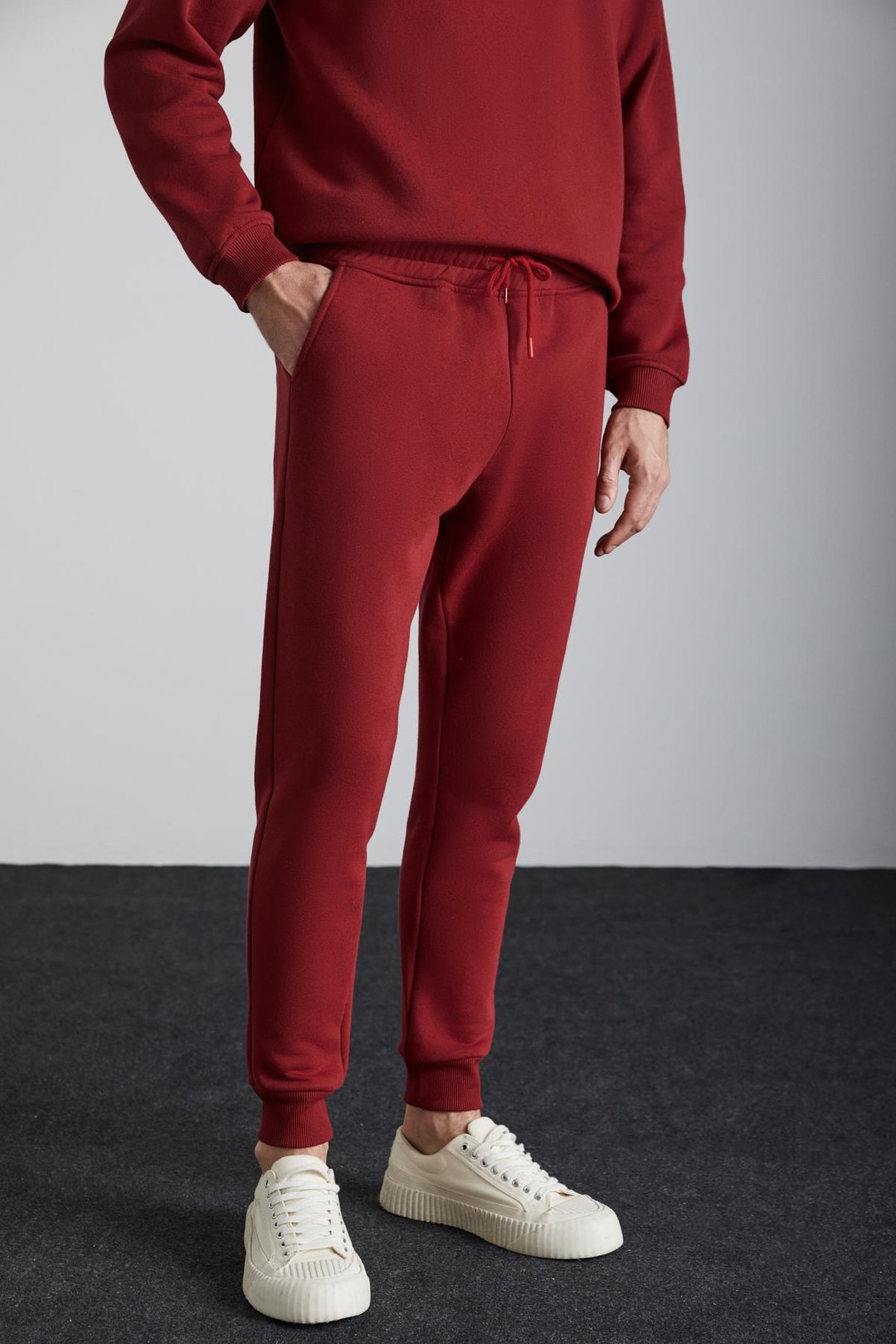 ADENS Erkek Regular Organik Pamuklu Premium Kumaş  Içi Şardonlu Lastikli Paça Bordo Eşofman Altı