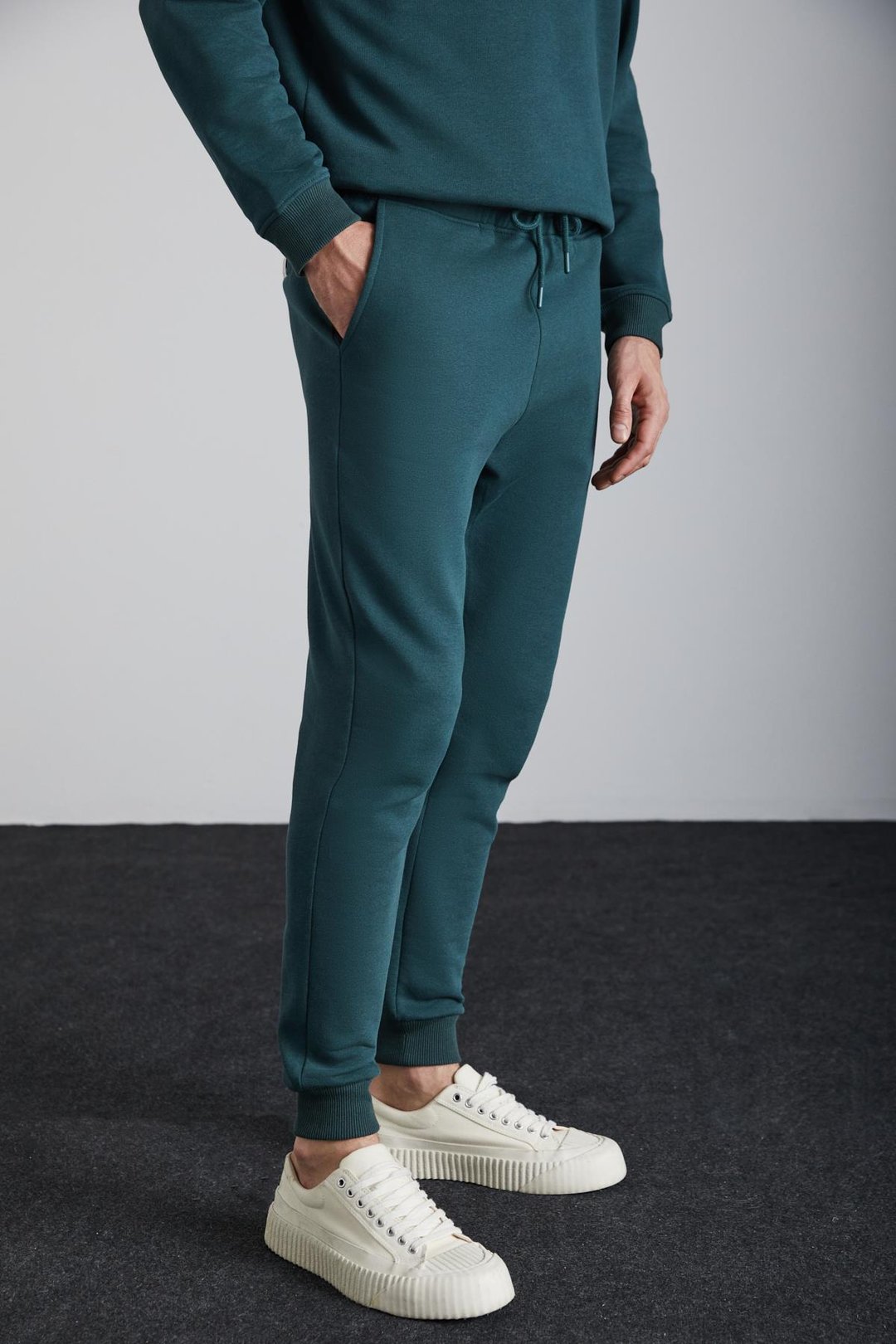 ADENS Erkek Regular Organik Pamuklu Premium Kumaş  Içi Şardonlu Lastikli Paça Yeşil Eşofman Altı