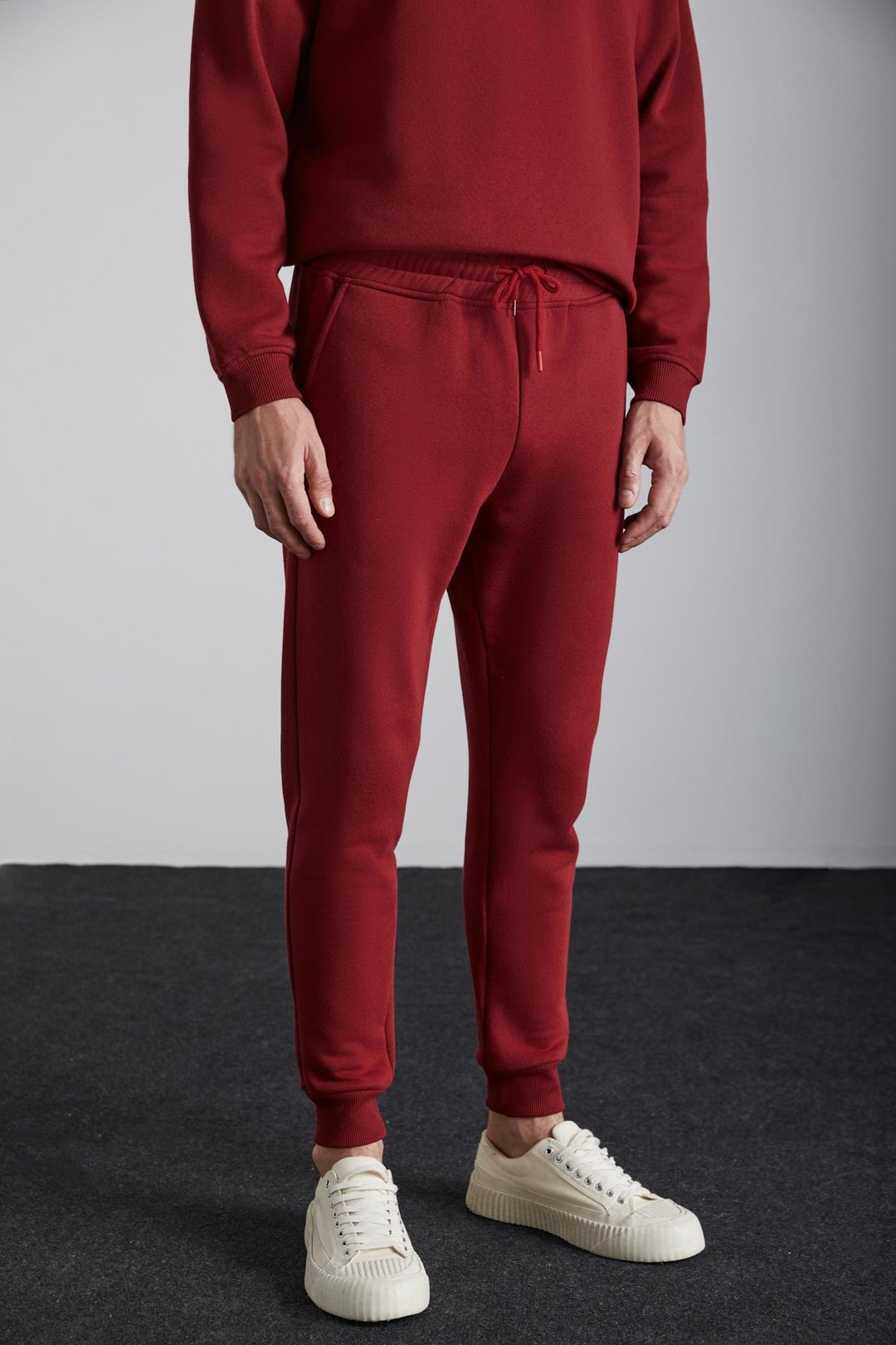 ADENS Erkek Regular Organik Pamuklu Premium Kumaş  Içi Şardonlu Lastikli Paça Bordo Eşofman Altı