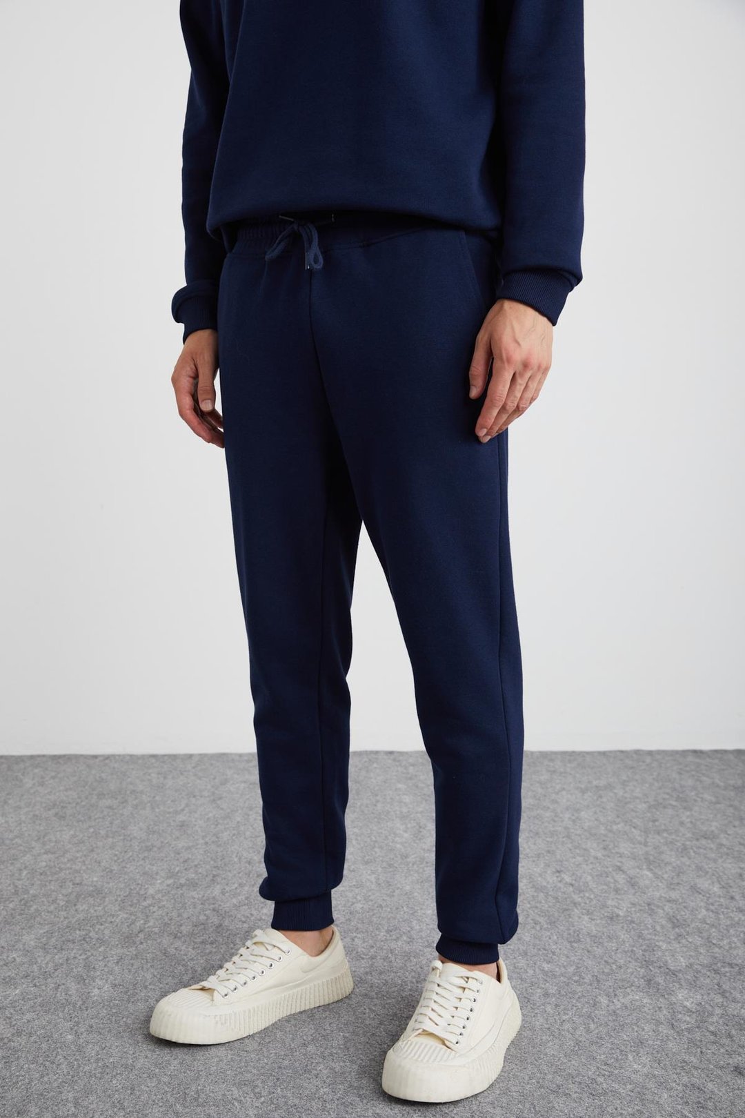 ADENS Erkek Regular Organik Pamuklu Premium Kumaş  Içi Şardonlu Lastikli Paça Lacivert Eşofman Altı