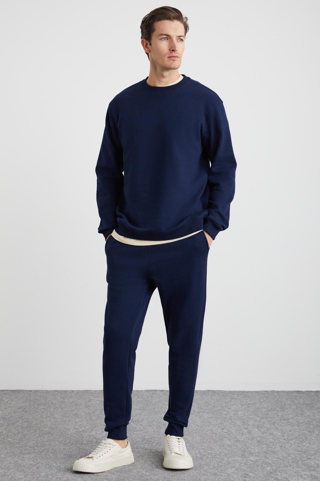 ADENS Erkek Regular Organik Pamuklu Premium Kumaş  Içi Şardonlu Lastikli Paça Lacivert Eşofman Altı