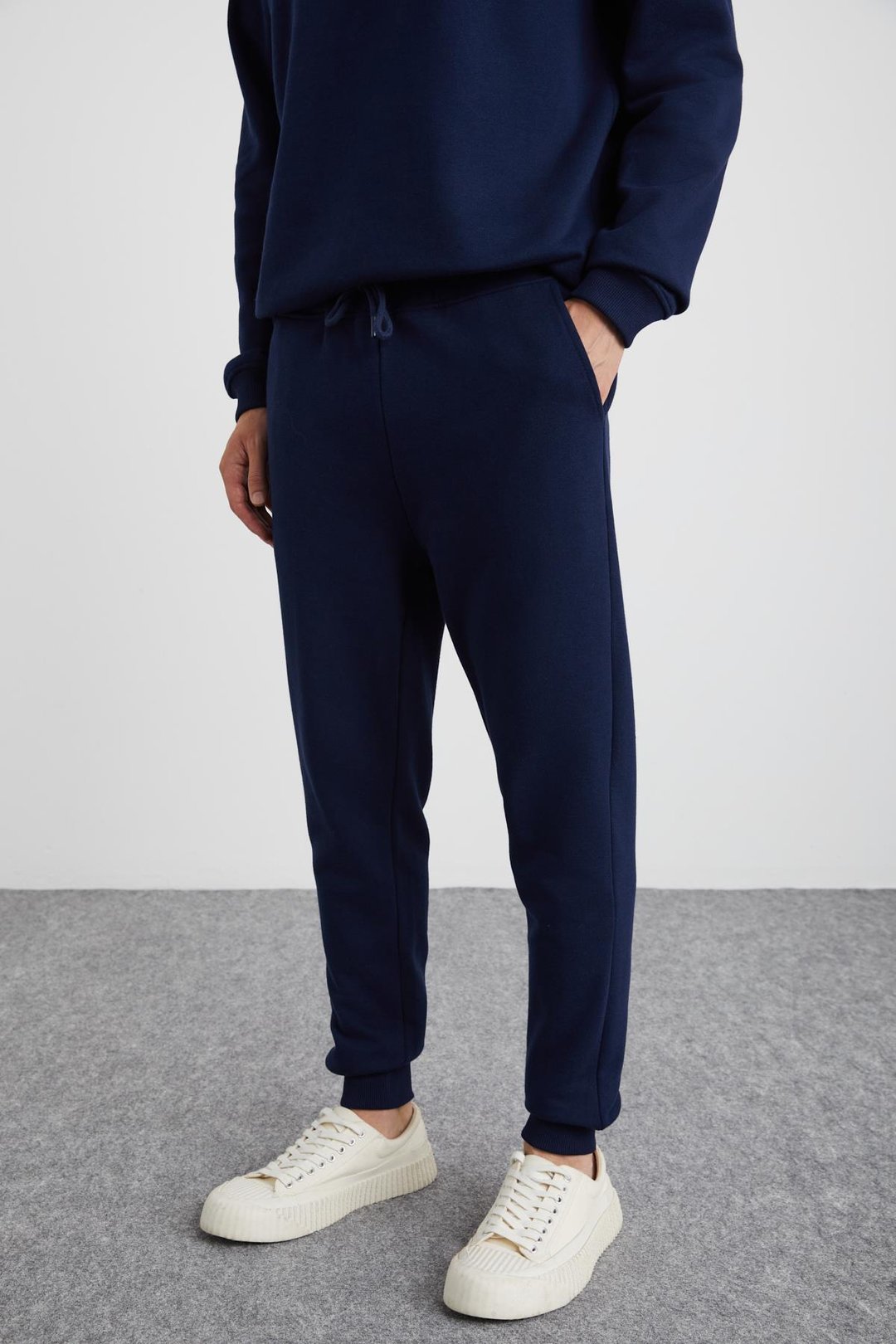 ADENS Erkek Regular Organik Pamuklu Premium Kumaş  Içi Şardonlu Lastikli Paça Lacivert Eşofman Altı