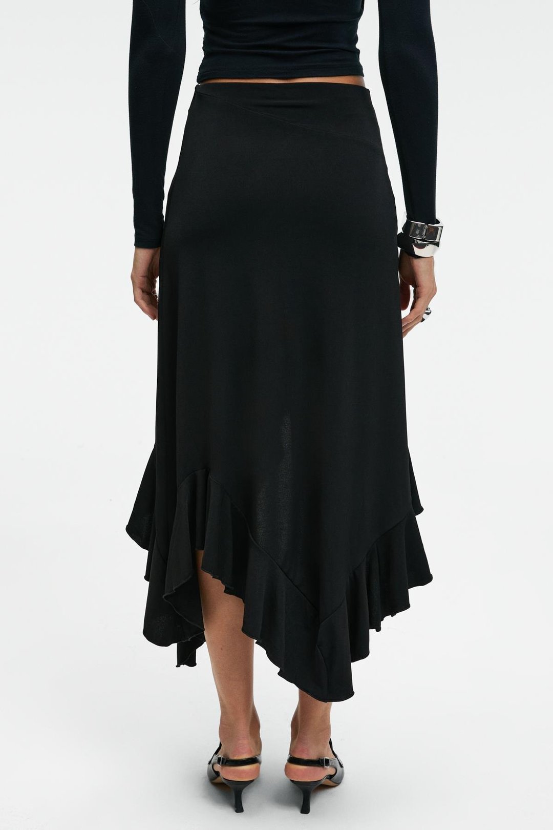 ADOBRE Kadın Esnek Kumaşlı Asimetrik Kesimli Siyah Etek