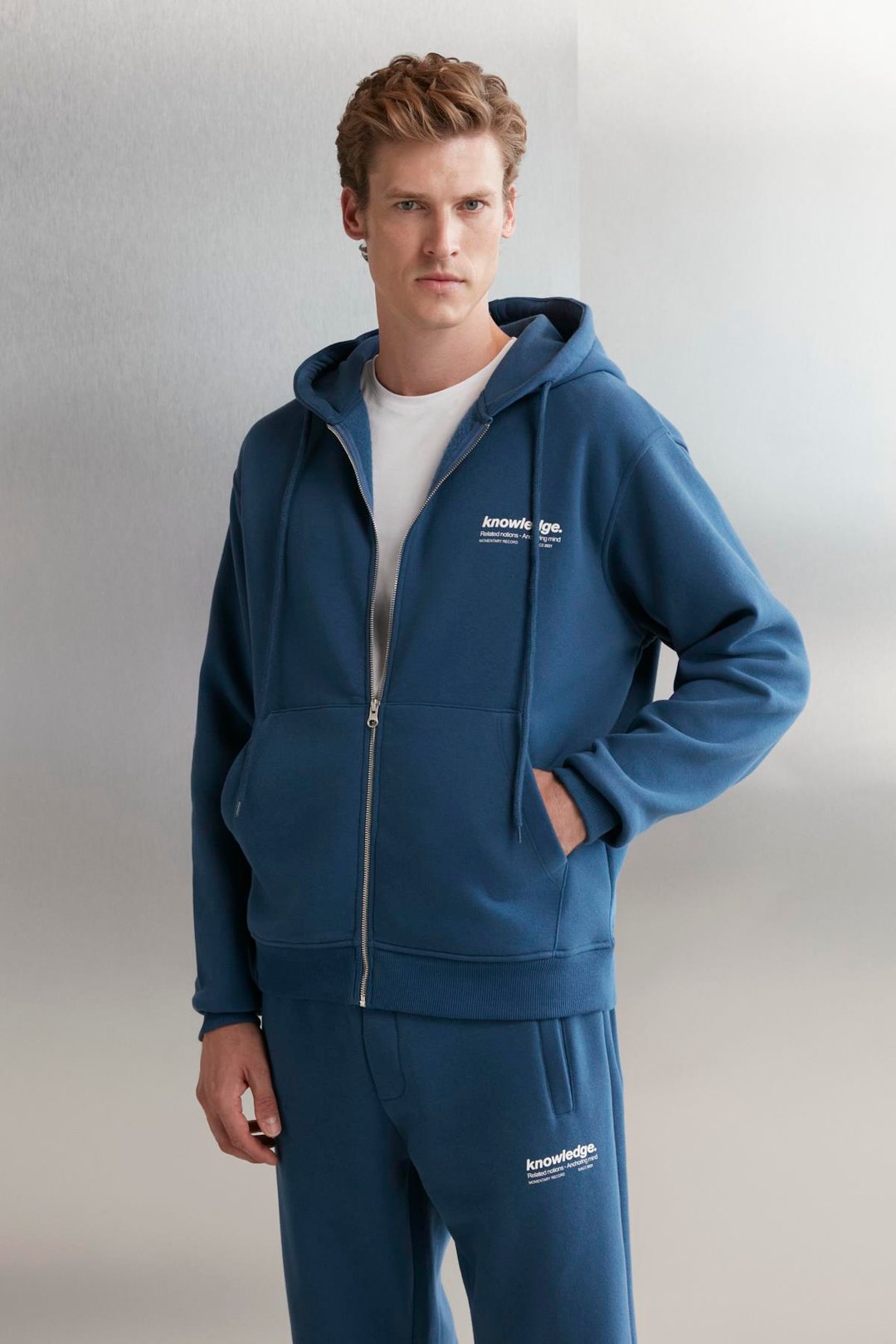 AKSEL  Oversize Mavi Tekli Sweatshirt