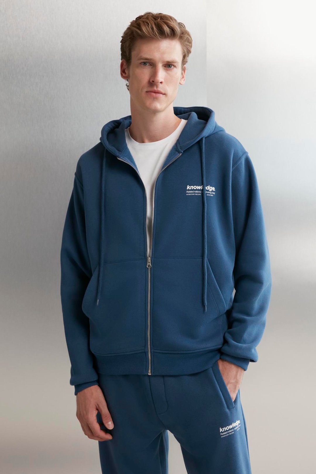 AKSEL  Oversize Mavi Tekli Sweatshirt