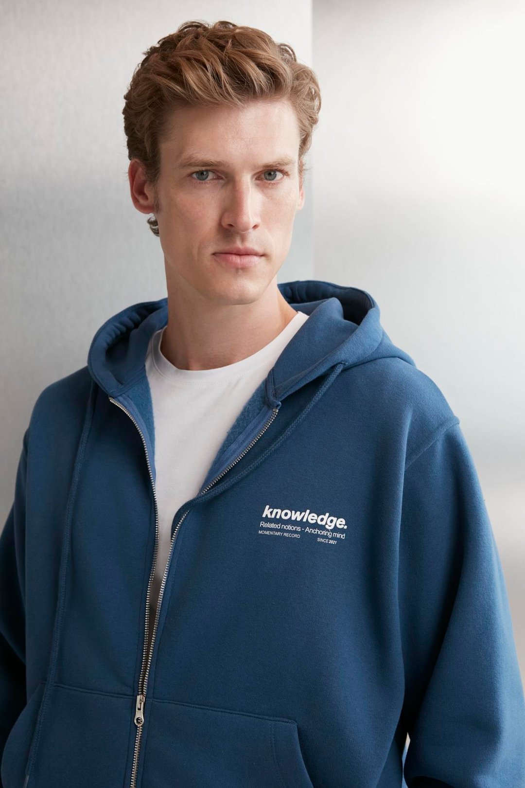 AKSEL  Oversize Mavi Tekli Sweatshirt