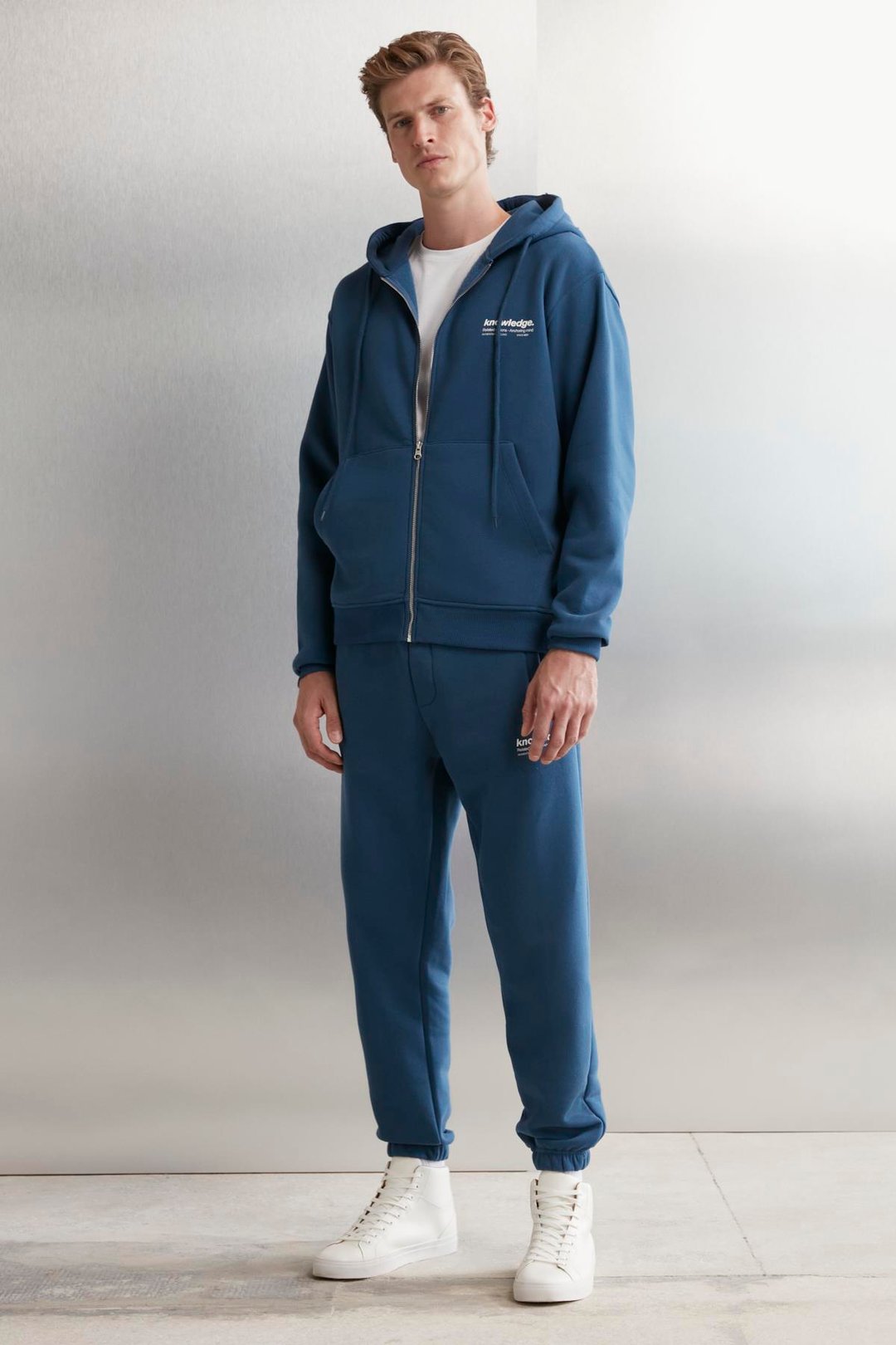 AKSEL  Oversize Mavi Tekli Sweatshirt