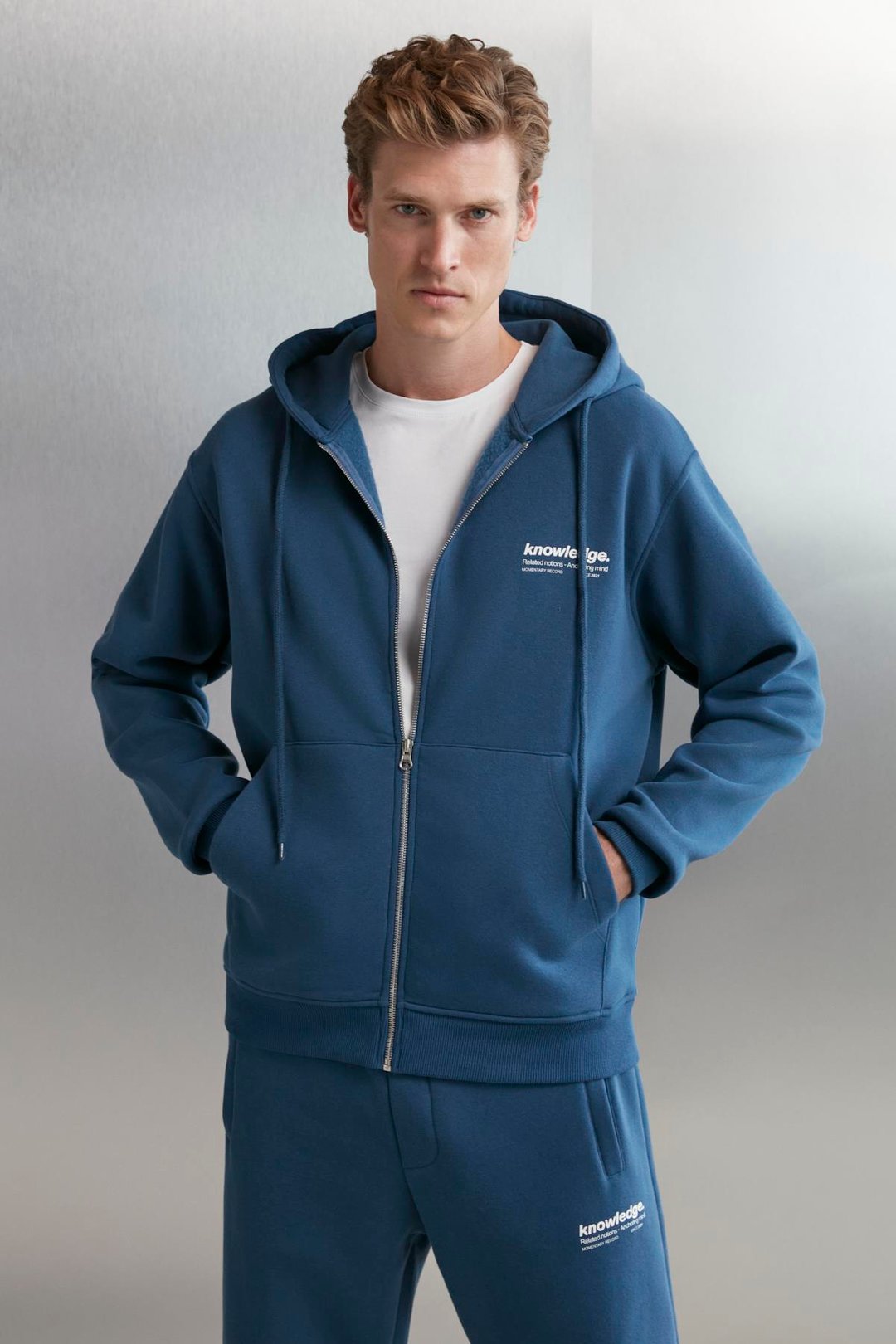 AKSEL  Oversize Mavi Tekli Sweatshirt