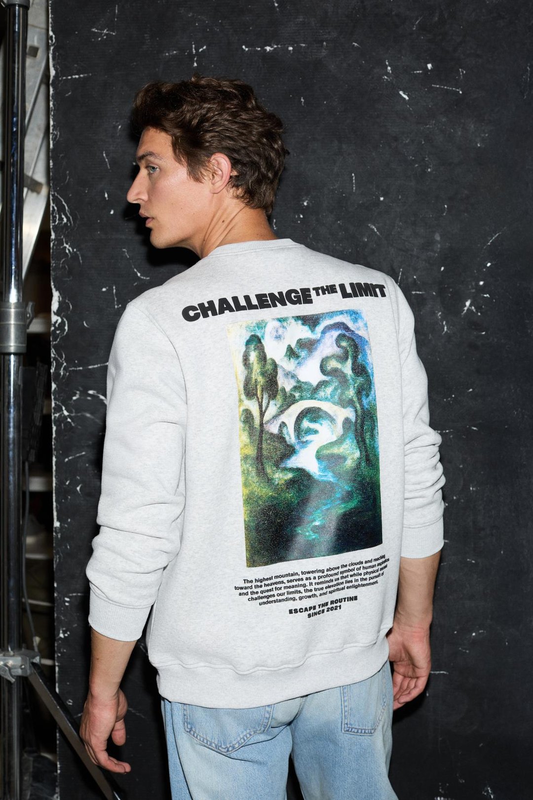 ALARIC Erkek Yuvarlak Yaka Önü Baskılı Regular Fit Grimelanj Sweatshirt