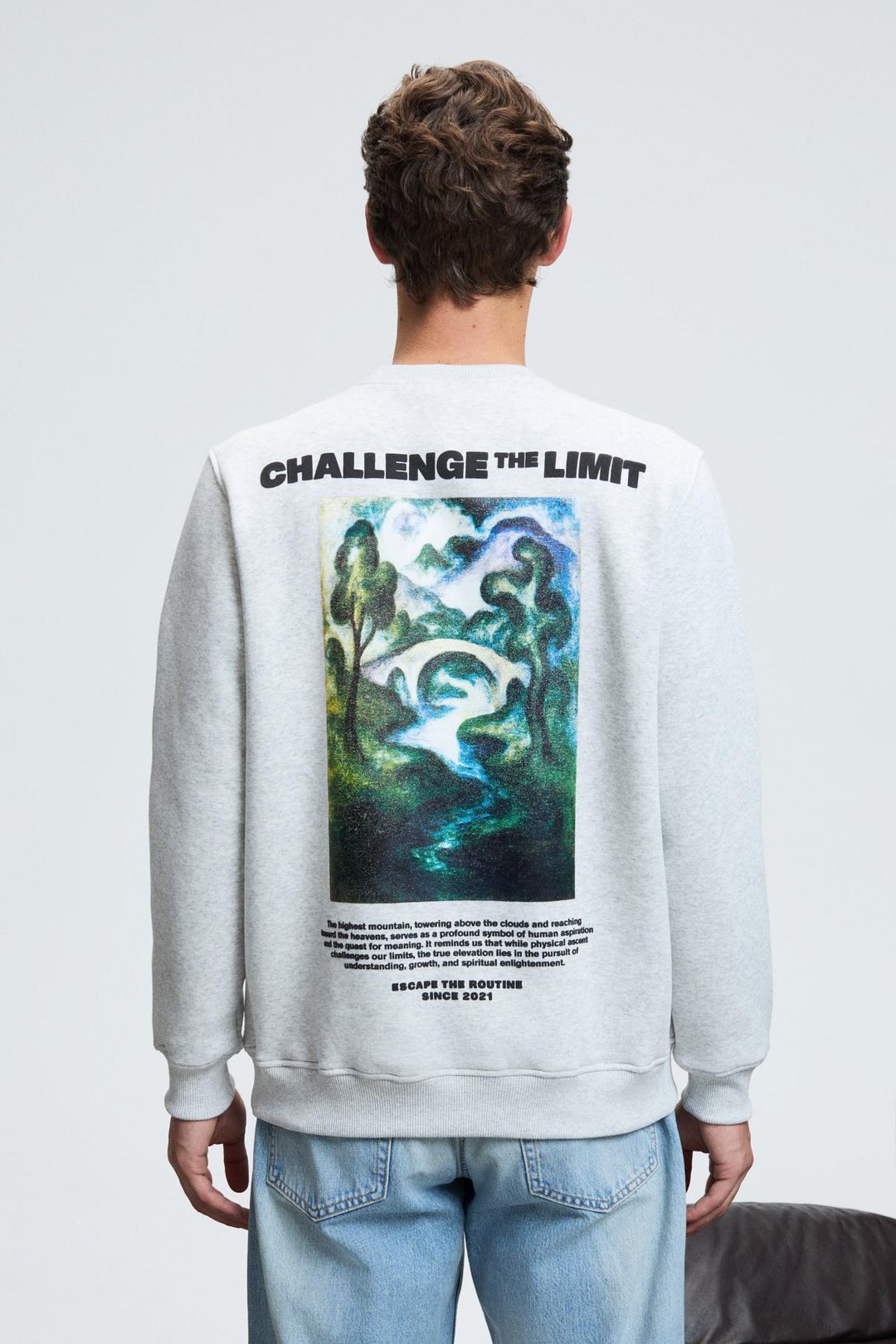 ALARIC Erkek Yuvarlak Yaka Önü Baskılı Regular Fit Grimelanj Sweatshirt