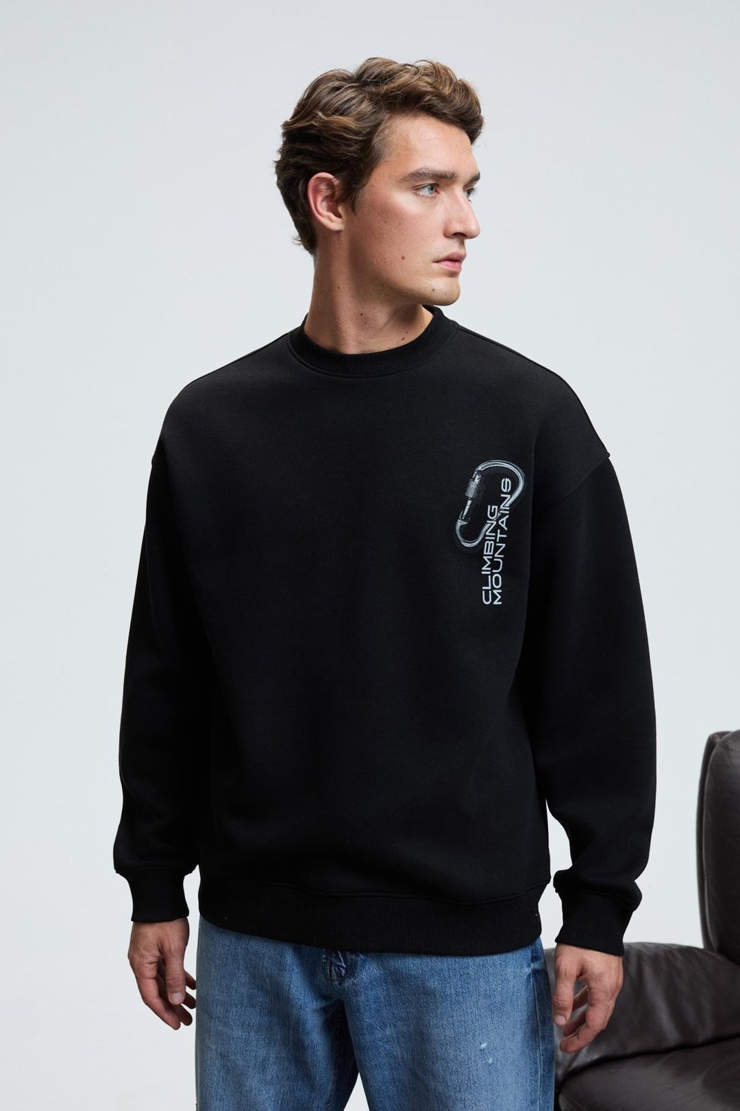 ALDEN Erkek Yuvarlak Yaka Göğsü Ve Sırtı Baskılı Relaxed Fit Siyah Sweatshirt
