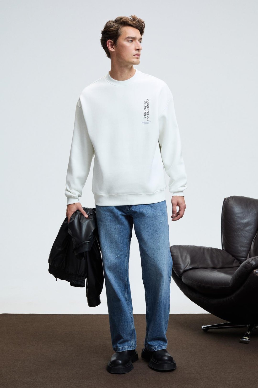 ALDEN Erkek Yuvarlak Yaka Göğsü Ve Sırtı Baskılı Relaxed Fit Beyaz Sweatshirt