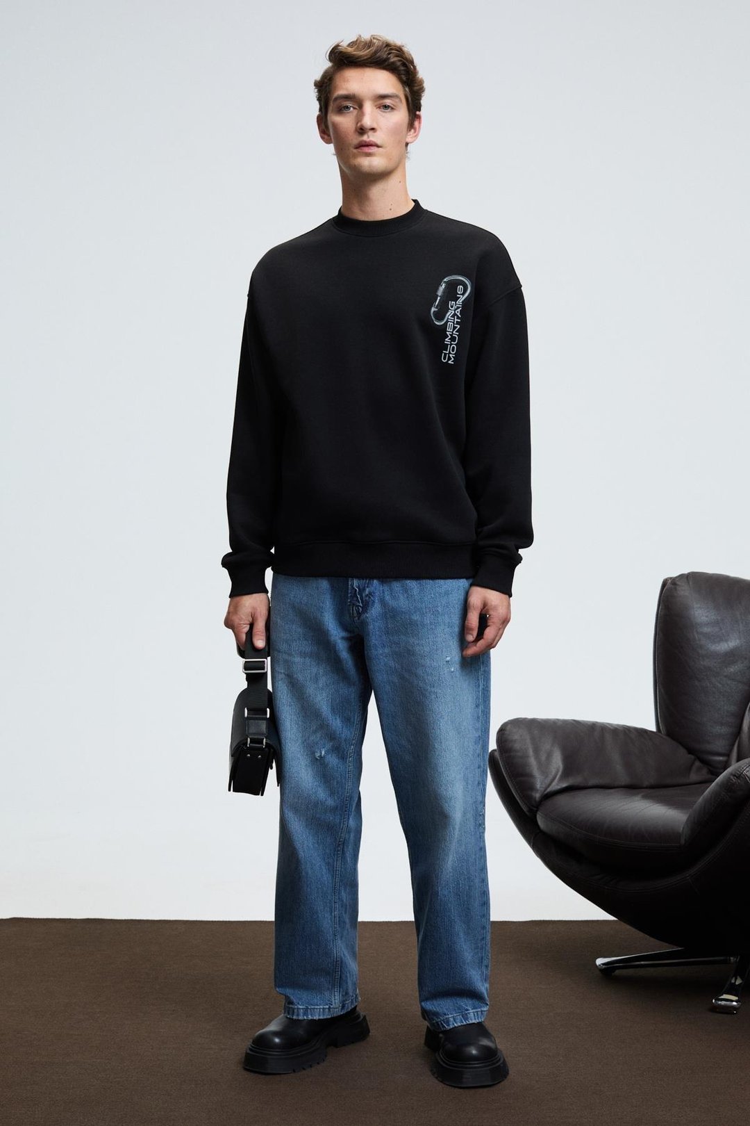 ALDEN Erkek Yuvarlak Yaka Göğsü Ve Sırtı Baskılı Relaxed Fit Siyah Sweatshirt