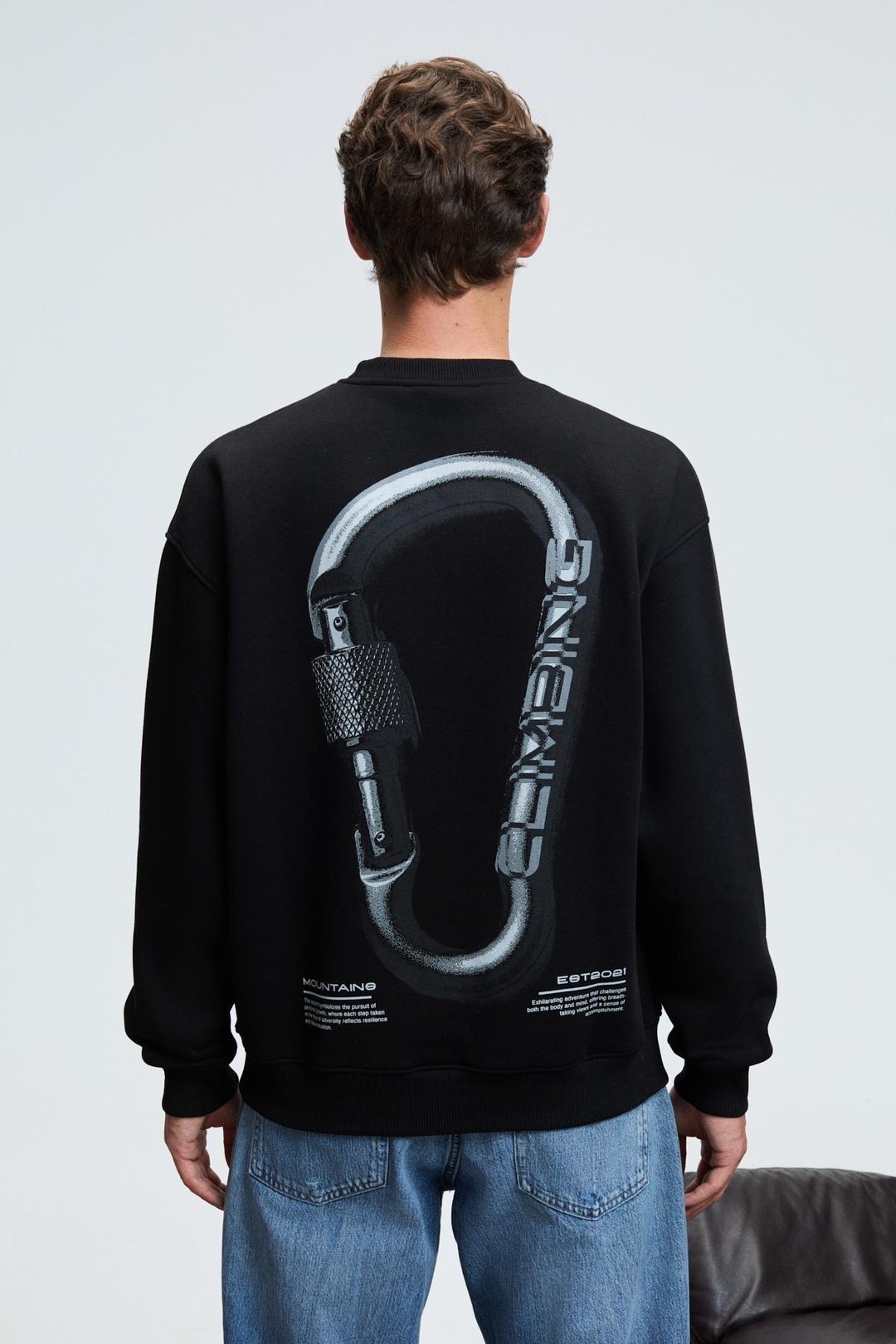 ALDEN Erkek Yuvarlak Yaka Göğsü Ve Sırtı Baskılı Relaxed Fit Siyah Sweatshirt