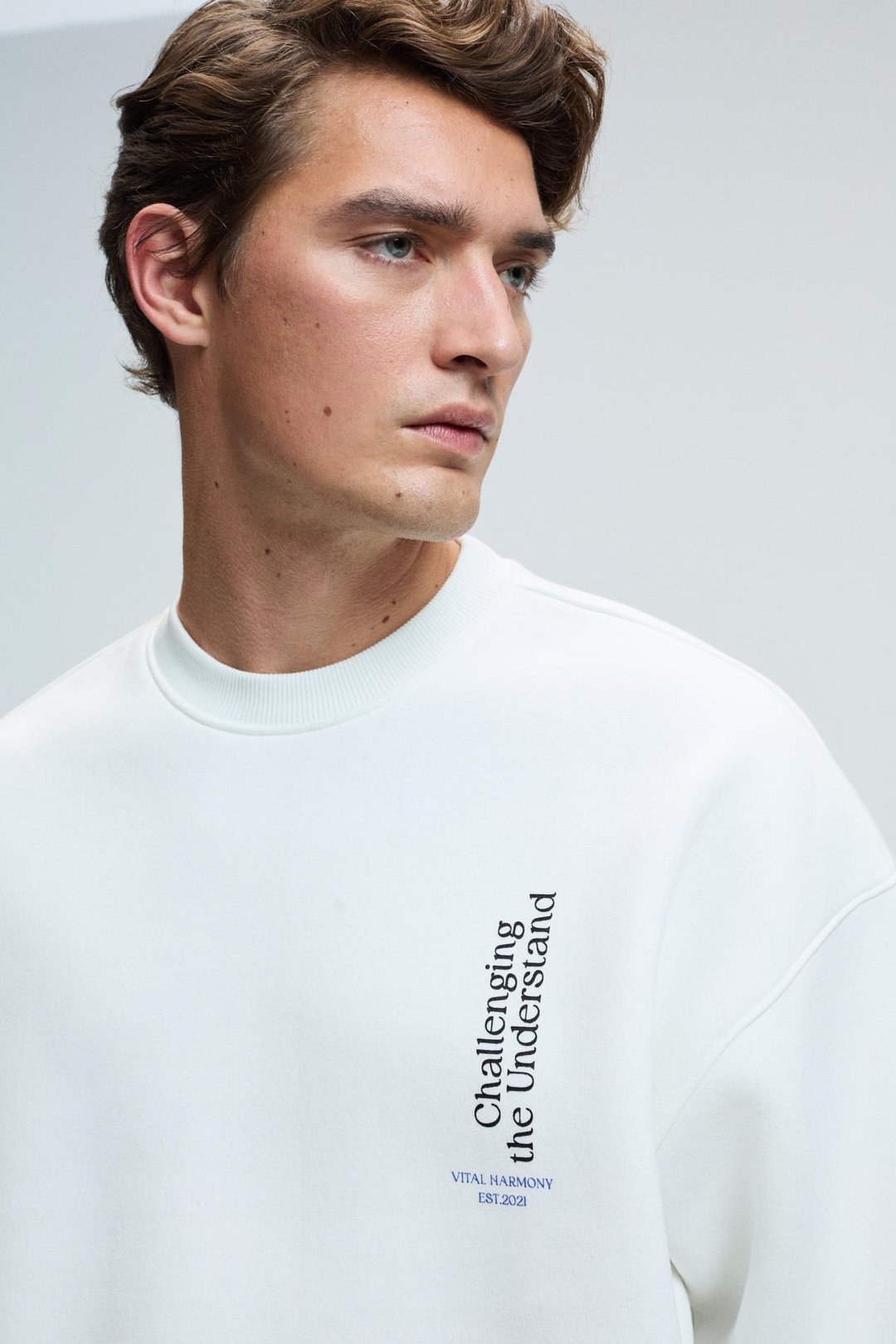 ALDEN Erkek Yuvarlak Yaka Göğsü Ve Sırtı Baskılı Relaxed Fit Beyaz Sweatshirt