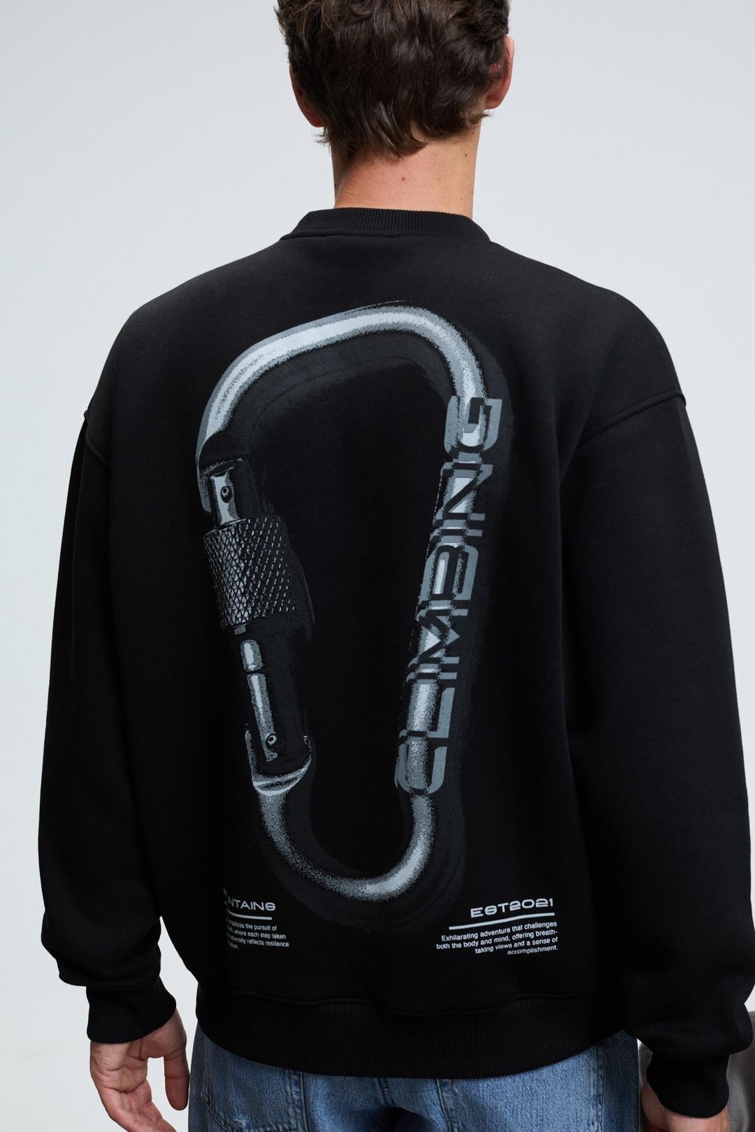 ALDEN Erkek Yuvarlak Yaka Göğsü Ve Sırtı Baskılı Relaxed Fit Siyah Sweatshirt