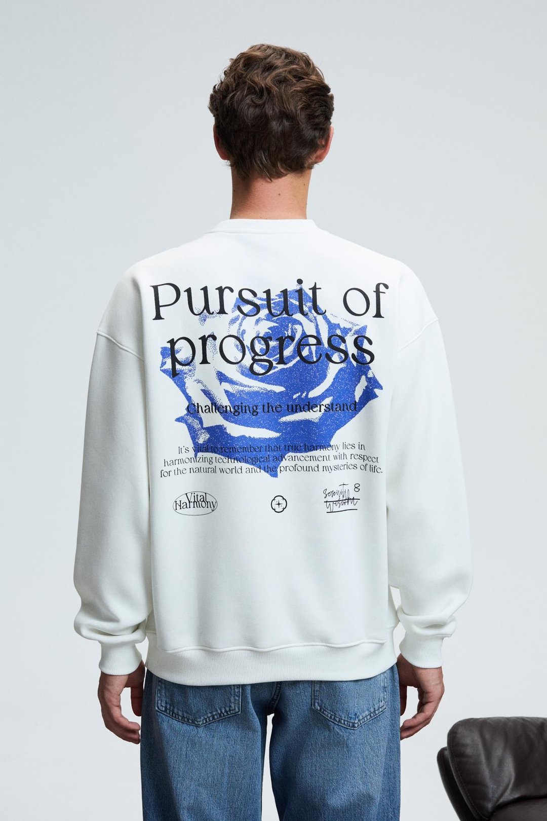 ALDEN Erkek Yuvarlak Yaka Göğsü Ve Sırtı Baskılı Relaxed Fit Beyaz Sweatshirt