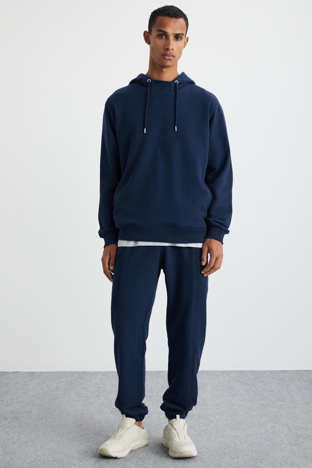 ALESSIO Erkek %100 Pamuk Kapüşonlu Kordon Detaylı Oversize Fit Lacivert Sweatshirt