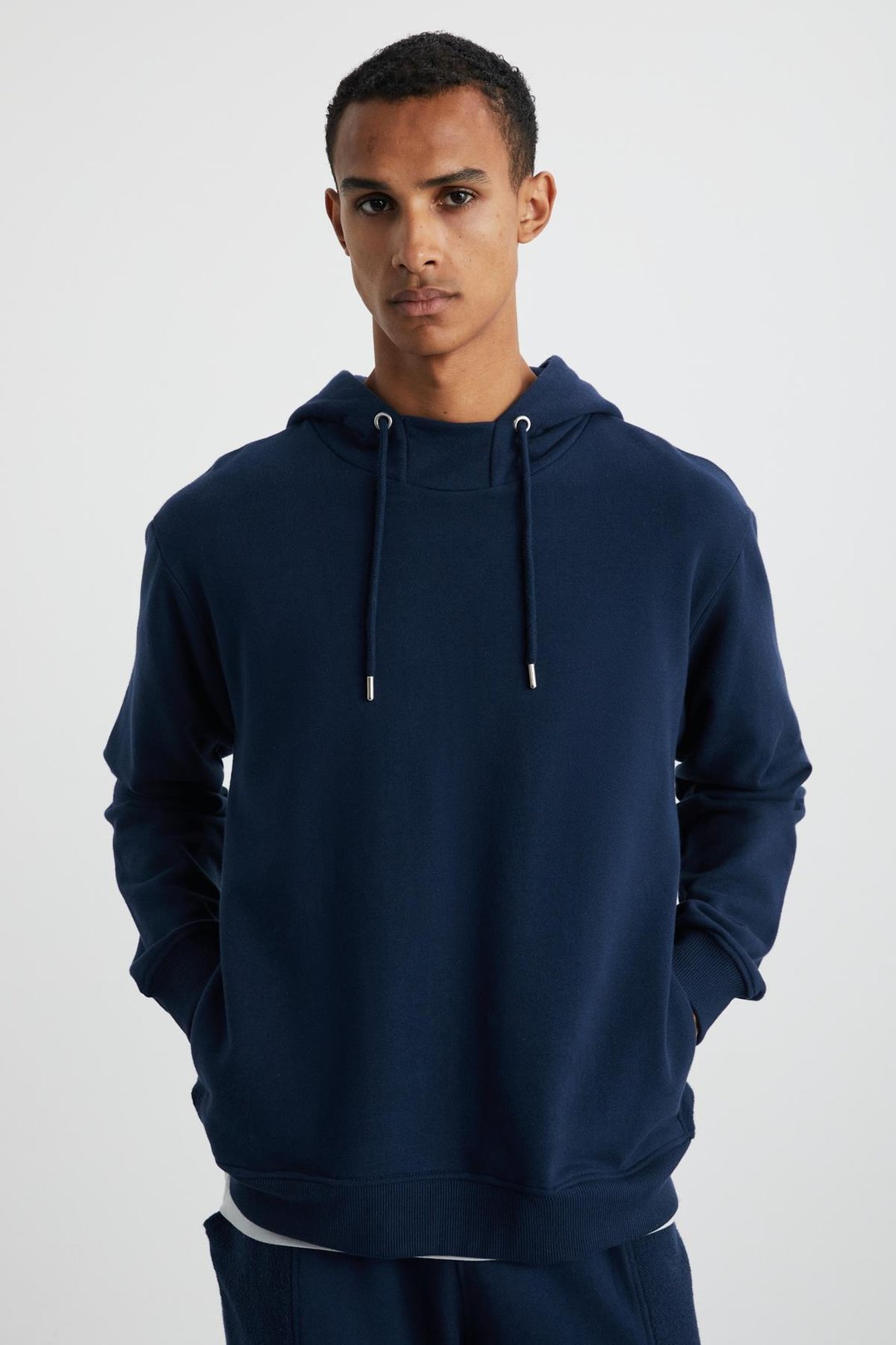 ALESSIO Erkek %100 Pamuk Kapüşonlu Kordon Detaylı Oversize Fit Lacivert Sweatshirt