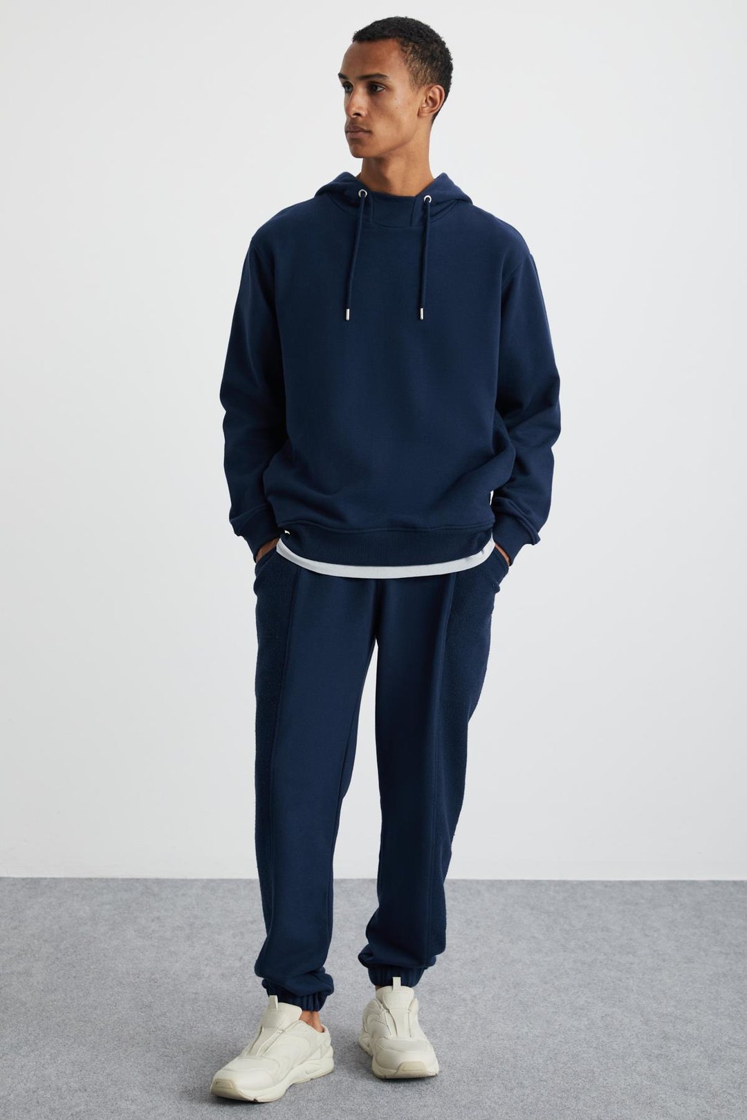 ALESSIO Erkek %100 Pamuk Kapüşonlu Kordon Detaylı Oversize Fit Lacivert Sweatshirt