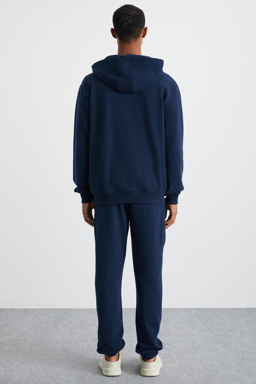 ALESSIO Erkek %100 Pamuk Kapüşonlu Kordon Detaylı Oversize Fit Lacivert Sweatshirt