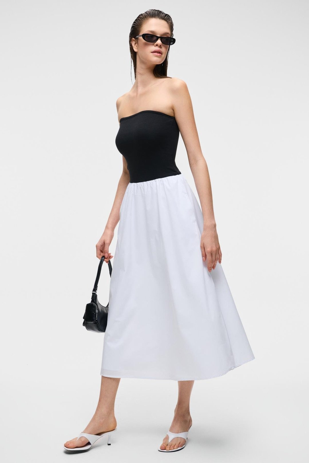 ALIANSA Kadın Poplin Dokuma Kolsuz Uzun Boy Siyah - Beyaz Elbise