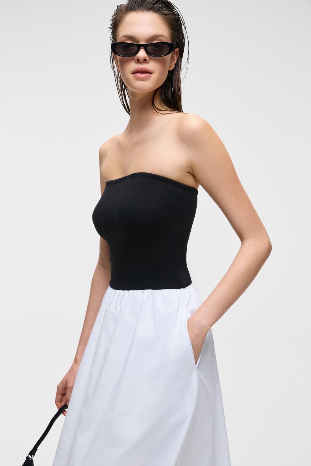 ALIANSA Kadın Poplin Dokuma Kolsuz Uzun Boy Siyah - Beyaz Elbise