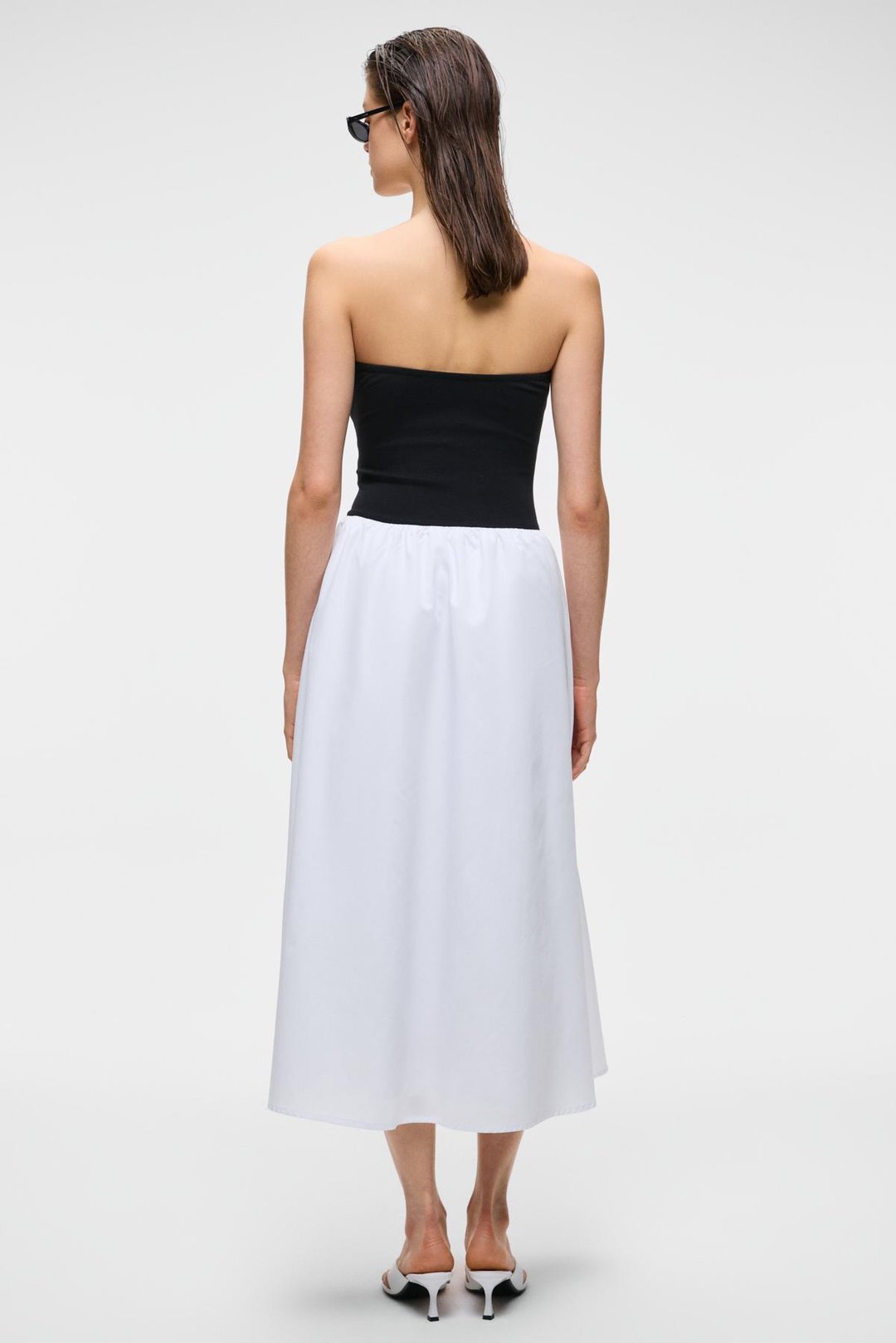 ALIANSA Kadın Poplin Dokuma Kolsuz Uzun Boy Siyah - Beyaz Elbise