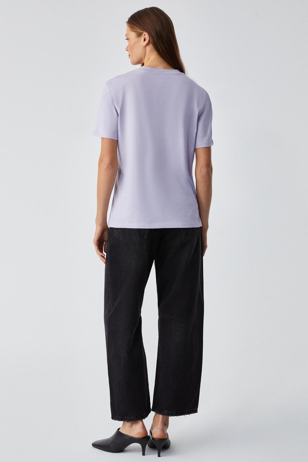 ALINE Kadın %100 organik Pamuk Derin V Yakalı Comfort Fit Lila T-Shirt