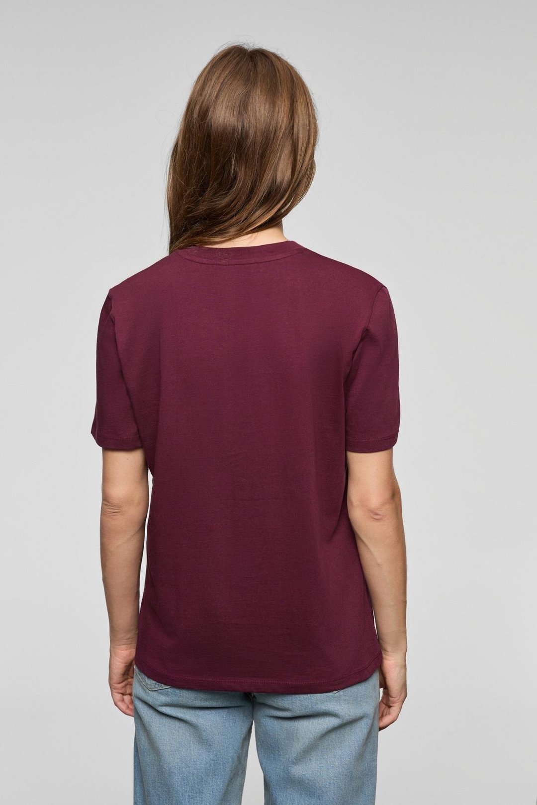 ALINE Kadın %100 organik Pamuk Derin V Yakalı Comfort Fit Bordo T-Shirt