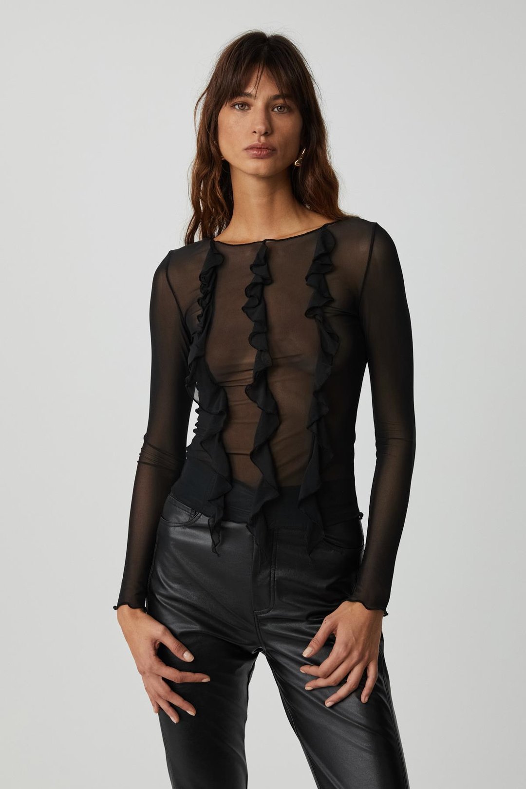 ALIYAH Kadın Slim Fit Uzun Kollu Siyah Bluz