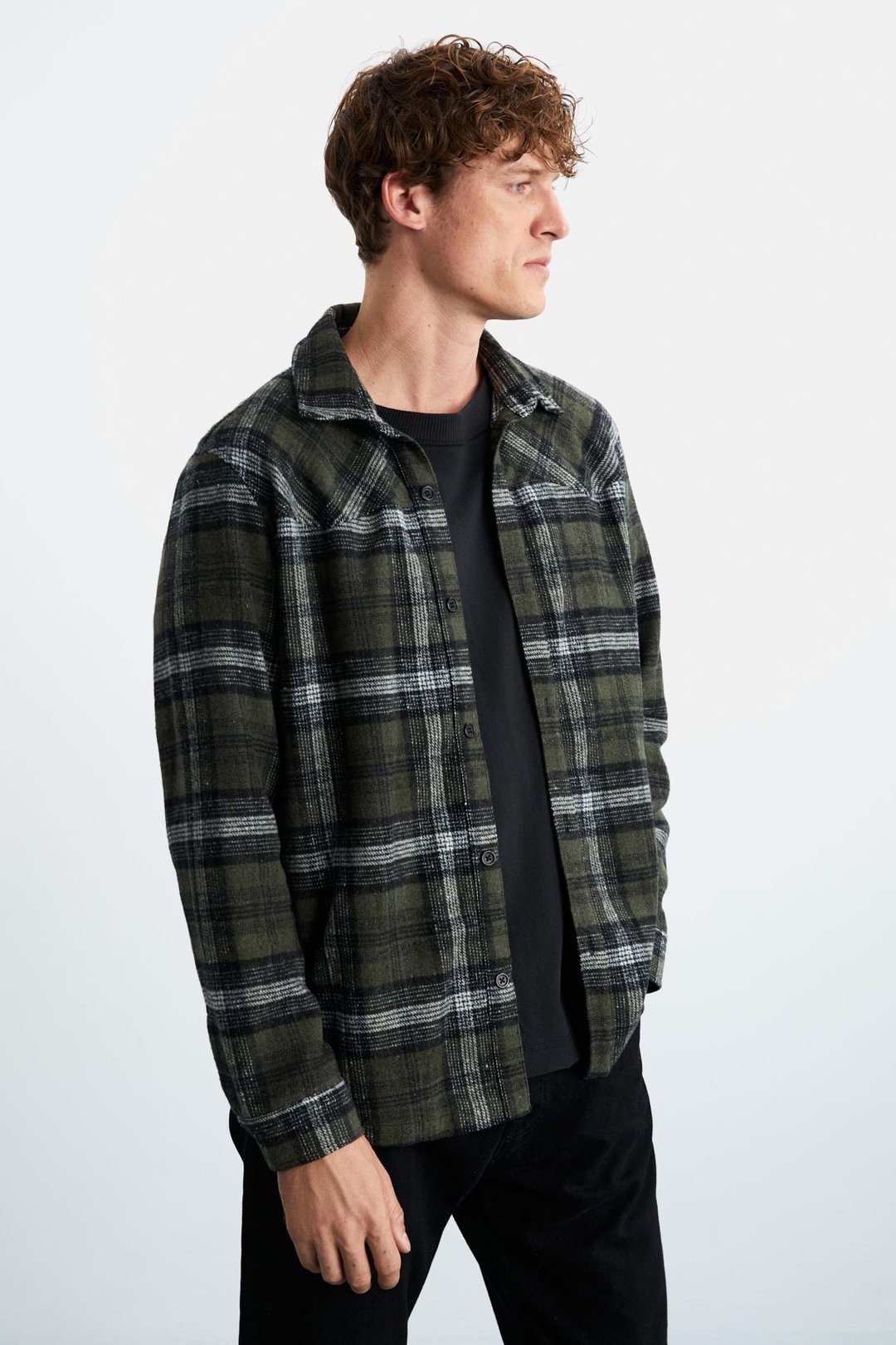 Allenı Erkek Gömlek Yaka Relaxed Fit Düğme Detaylı Sıcak Tutan Oduncu Haki Gömlek