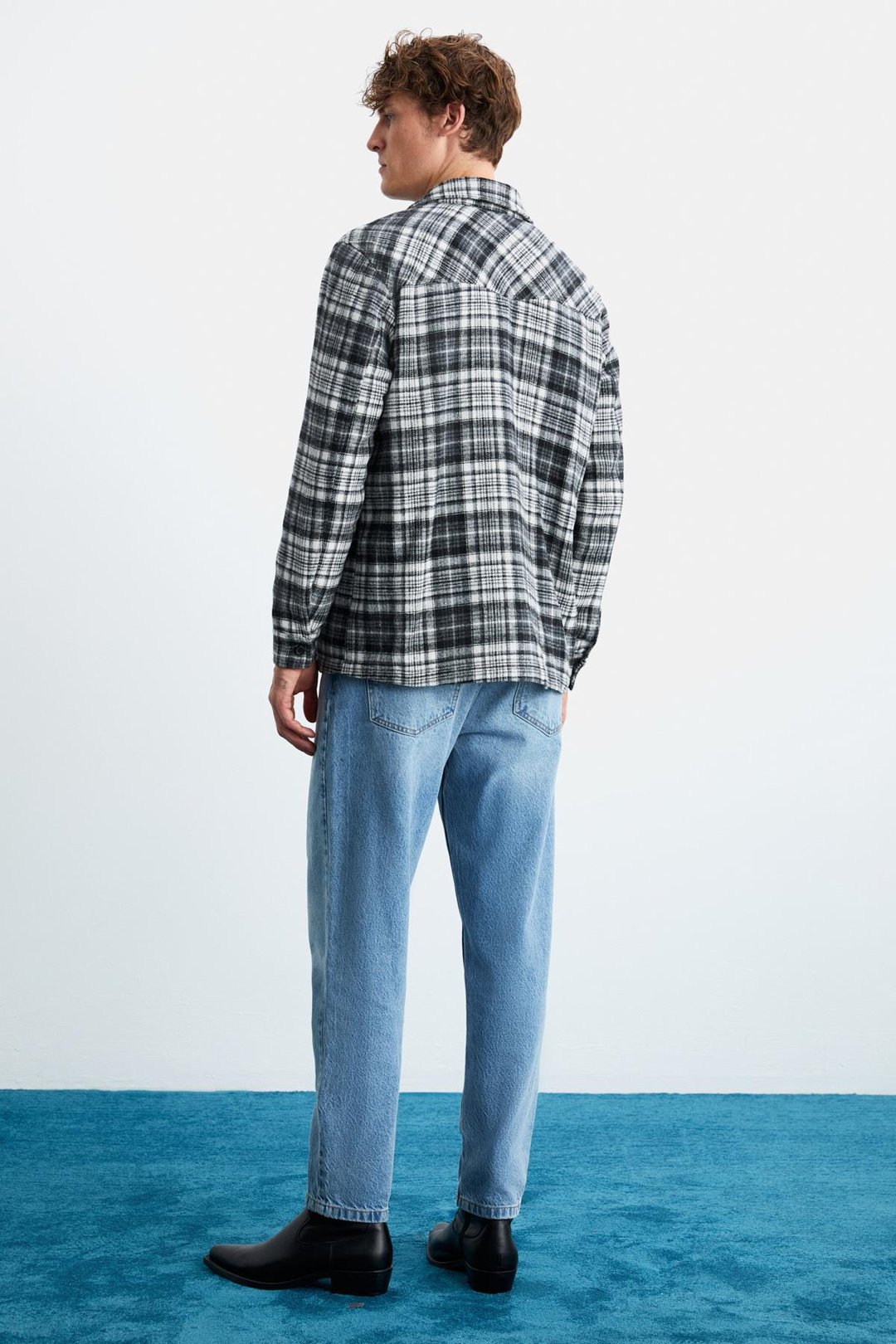 Allenı Erkek Gömlek Yaka Relaxed Fit Düğme Detaylı Sıcak Tutan Oduncu Siyah Gömlek